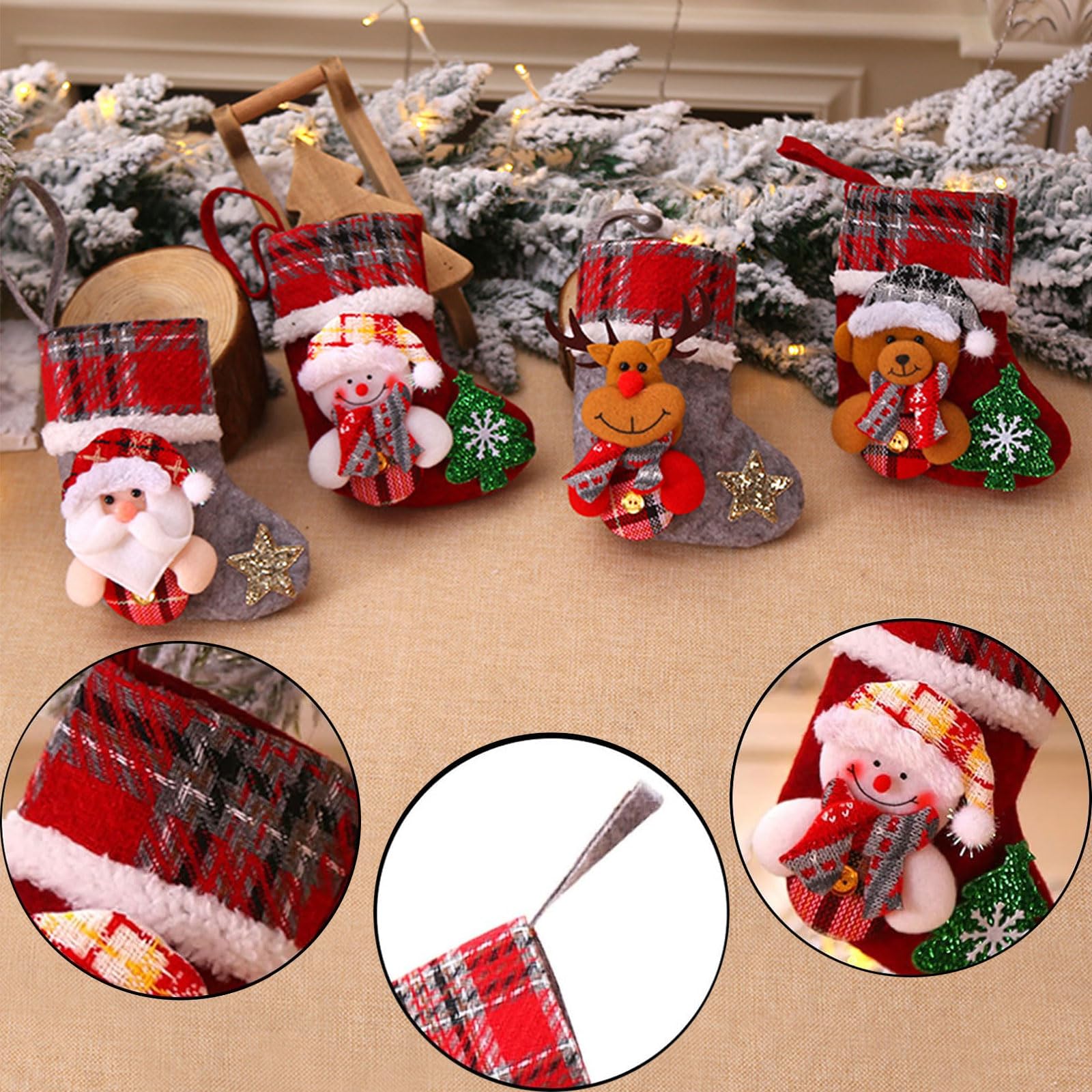 ABTOLS 4-teiliges Weihnachtsstrumpf-Set 'LOVE' 45,7 Cm | Rot-weiß, Samt, Für Kamin & Dekoration