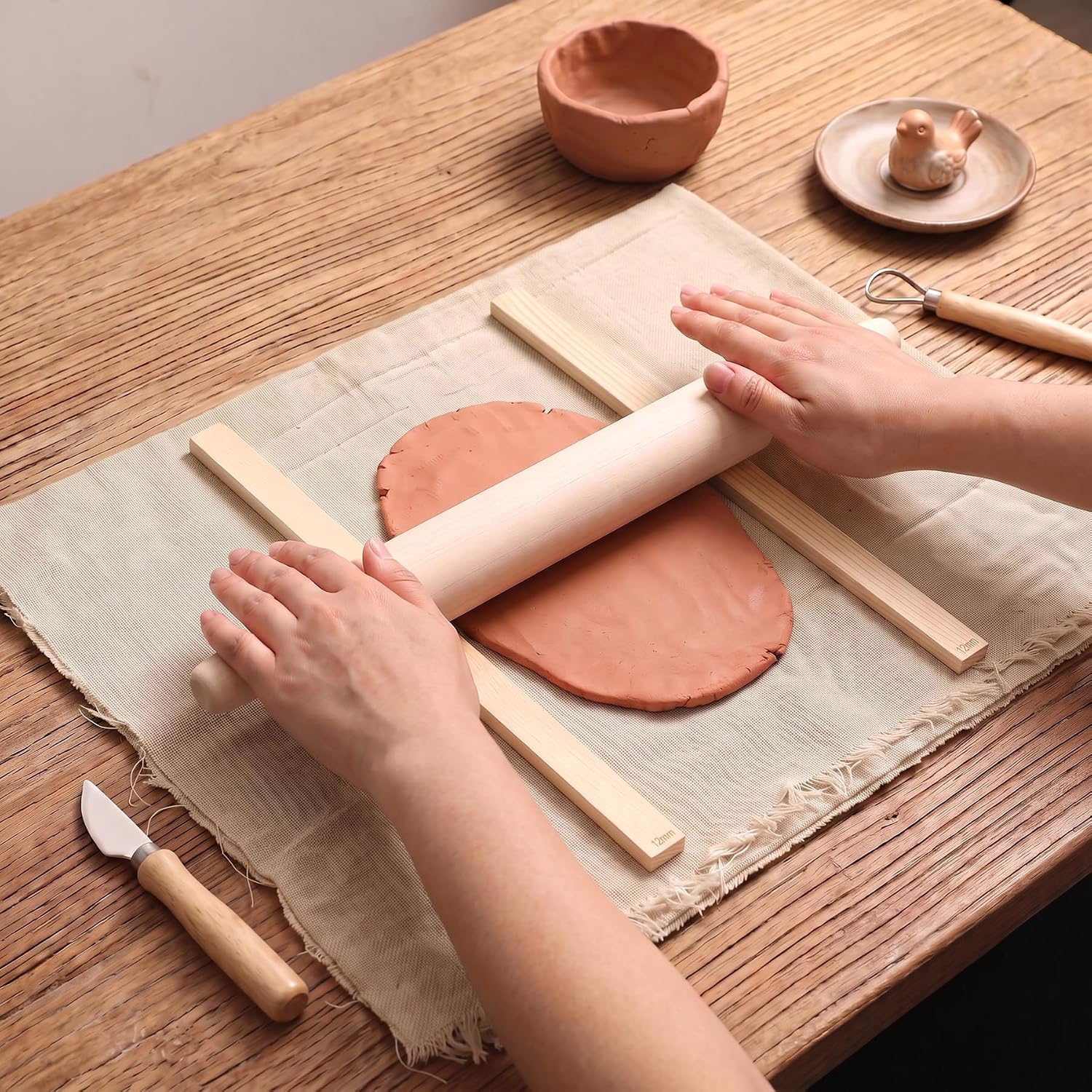 12 Pcs Pottery Tools Kit for Clay Pottery Rolling Pin Guide