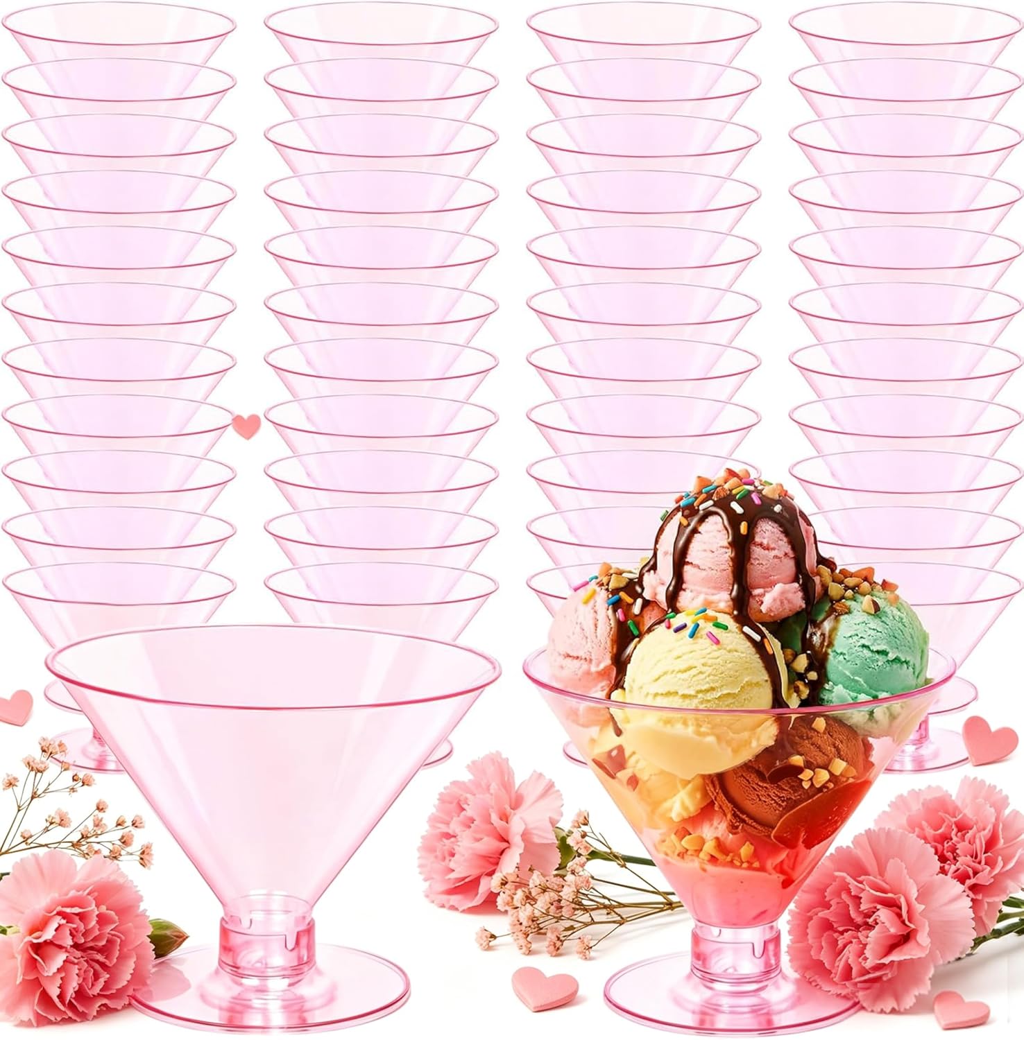 YOUBET 100 PCS Pink Plastic Martini Glasses - 5oz Disposable Cocktail Coupe Glasses for Parties & Gatherings & Weddings & Mother's Day & Valentine’s Day