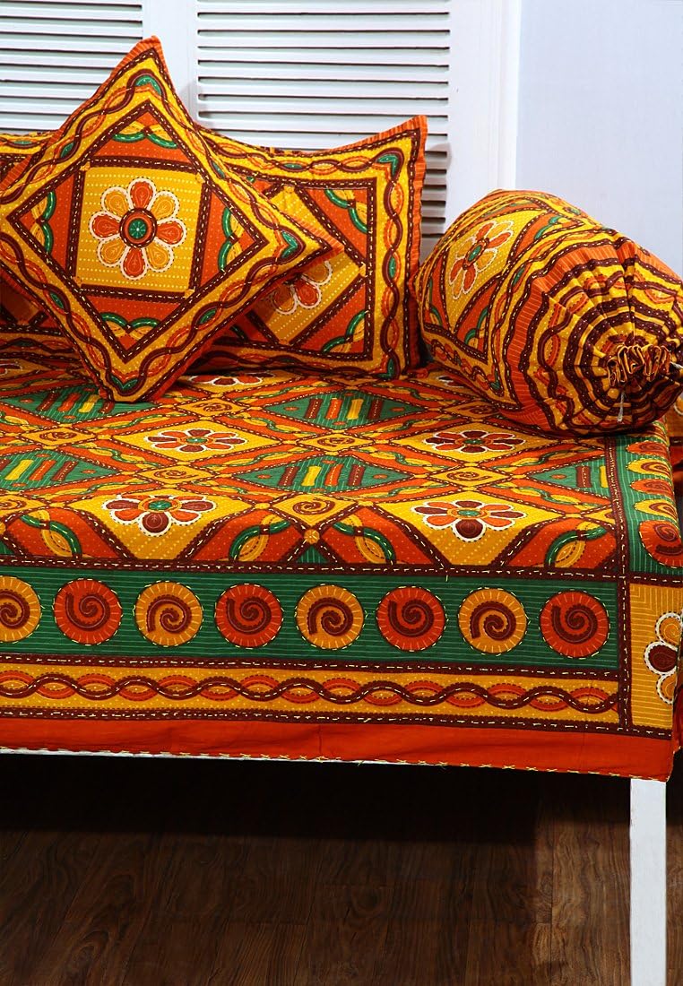 Kantha work 8 pcs diwan set in multicolor