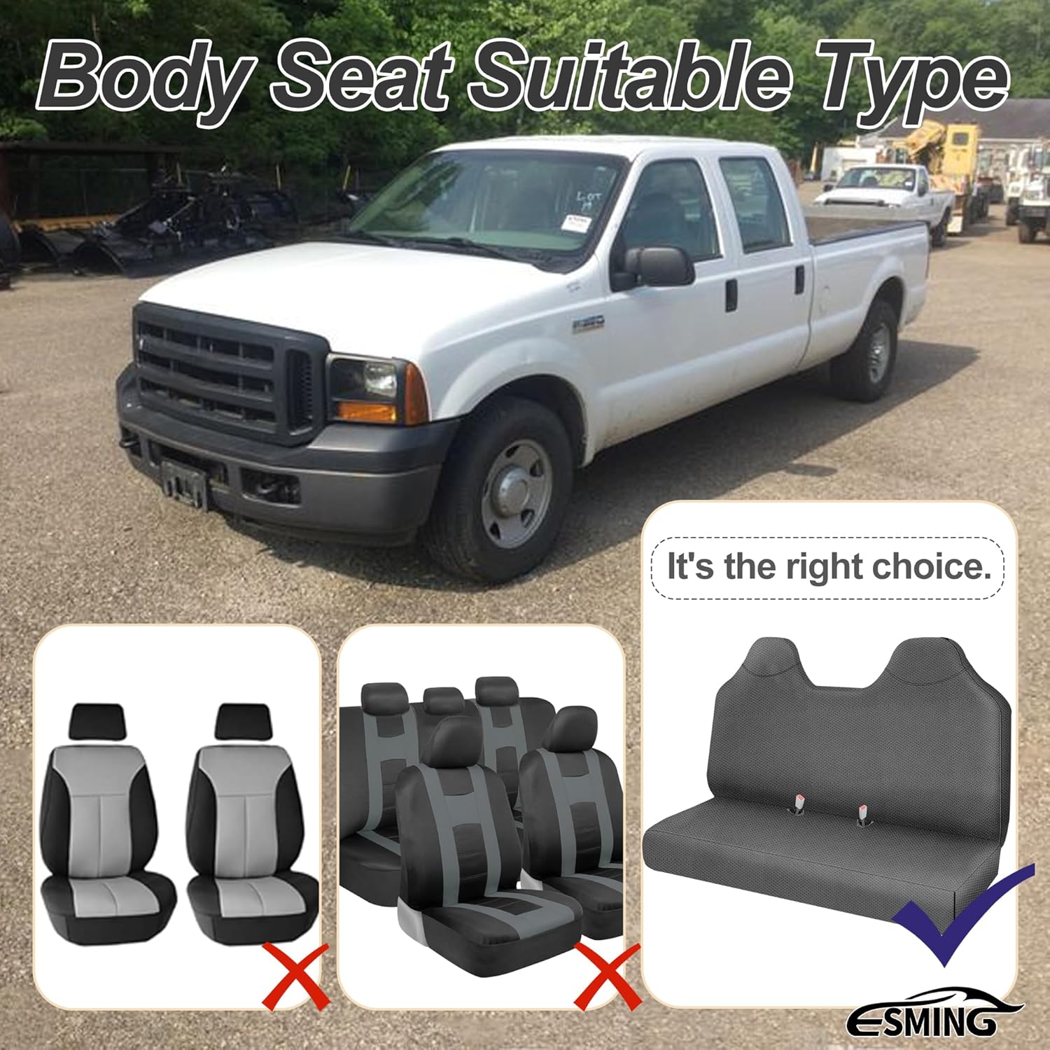 ESMING Knitted Fabric Front Bench Seat Cover for Ford F250 F350 F450 F550 1999 2000 2001 2002 2003 2004 2005 2006 2007, Custom fit Super Duty Pickup Trucks Seat Covers-Gray