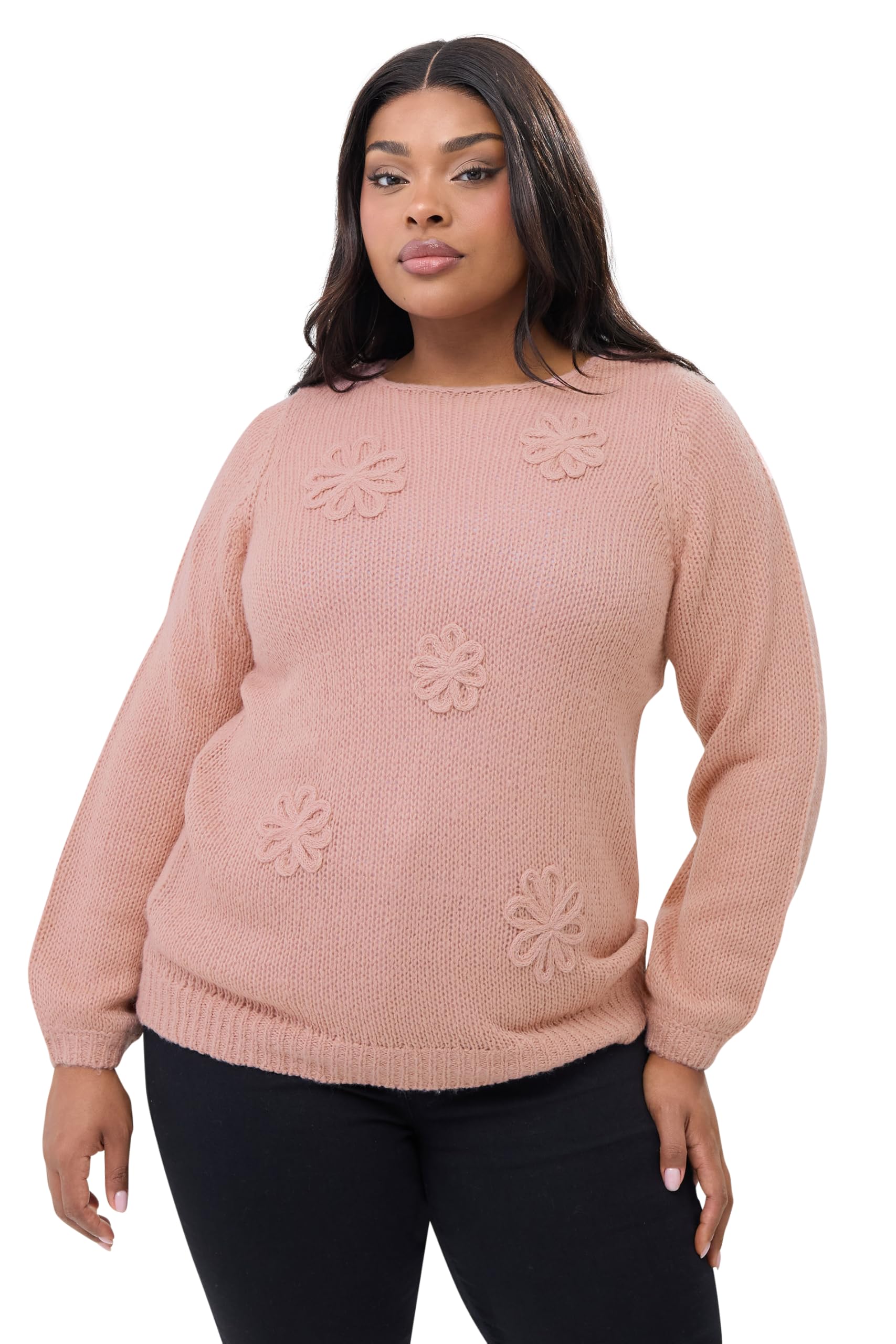 Yours Women's Floral Knitted Jumper in Light Pink | Size: 18-20