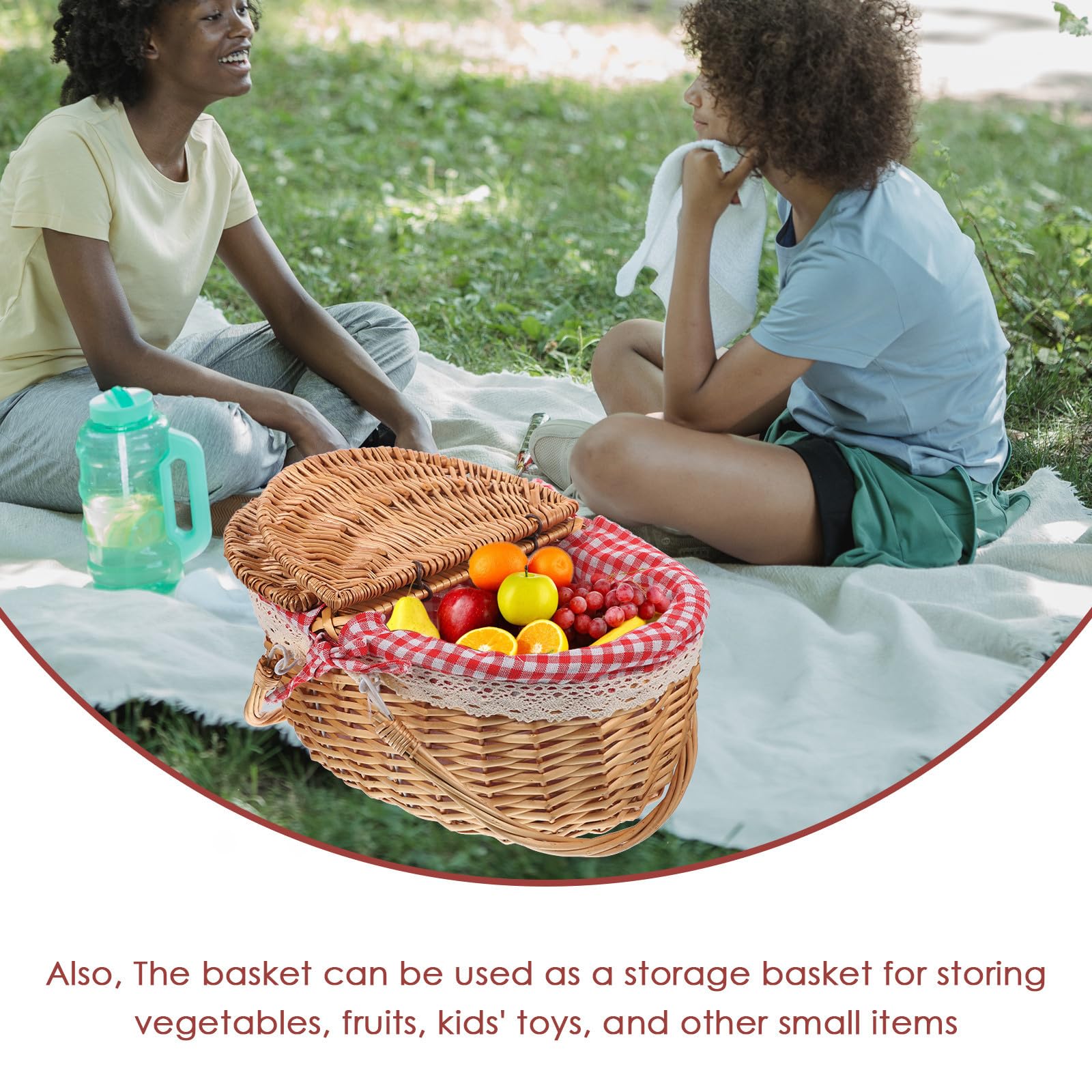 Cesta de Picnic de Mimbre con Tapa y Asas Dobles, Rústica