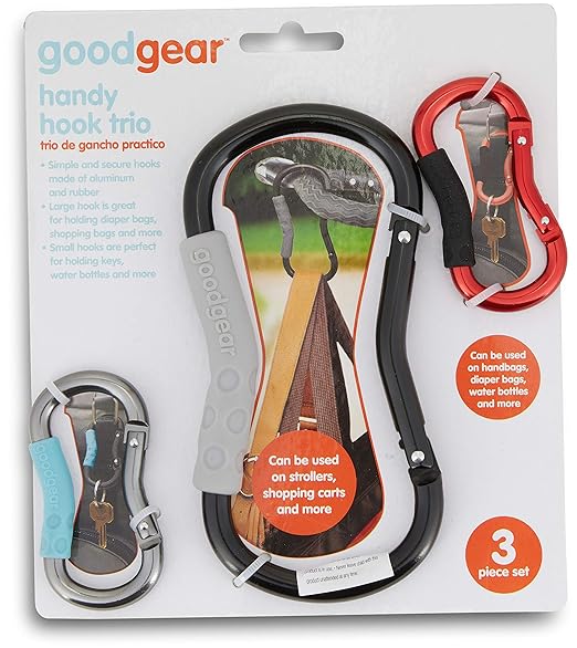 Good Gear 3 Pieces Baby Stroller Hooks, Curved Hook Clips with TPE Grips, Shopping Cart Bag Holder