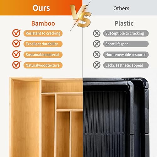 Miniatura 6 de Bamboo Expandable Drawer Organizer for Utensils Holder, Wood Drawer Dividers for Silverware, Flatware, Knives in Kitchen, Bedroom, Living Room