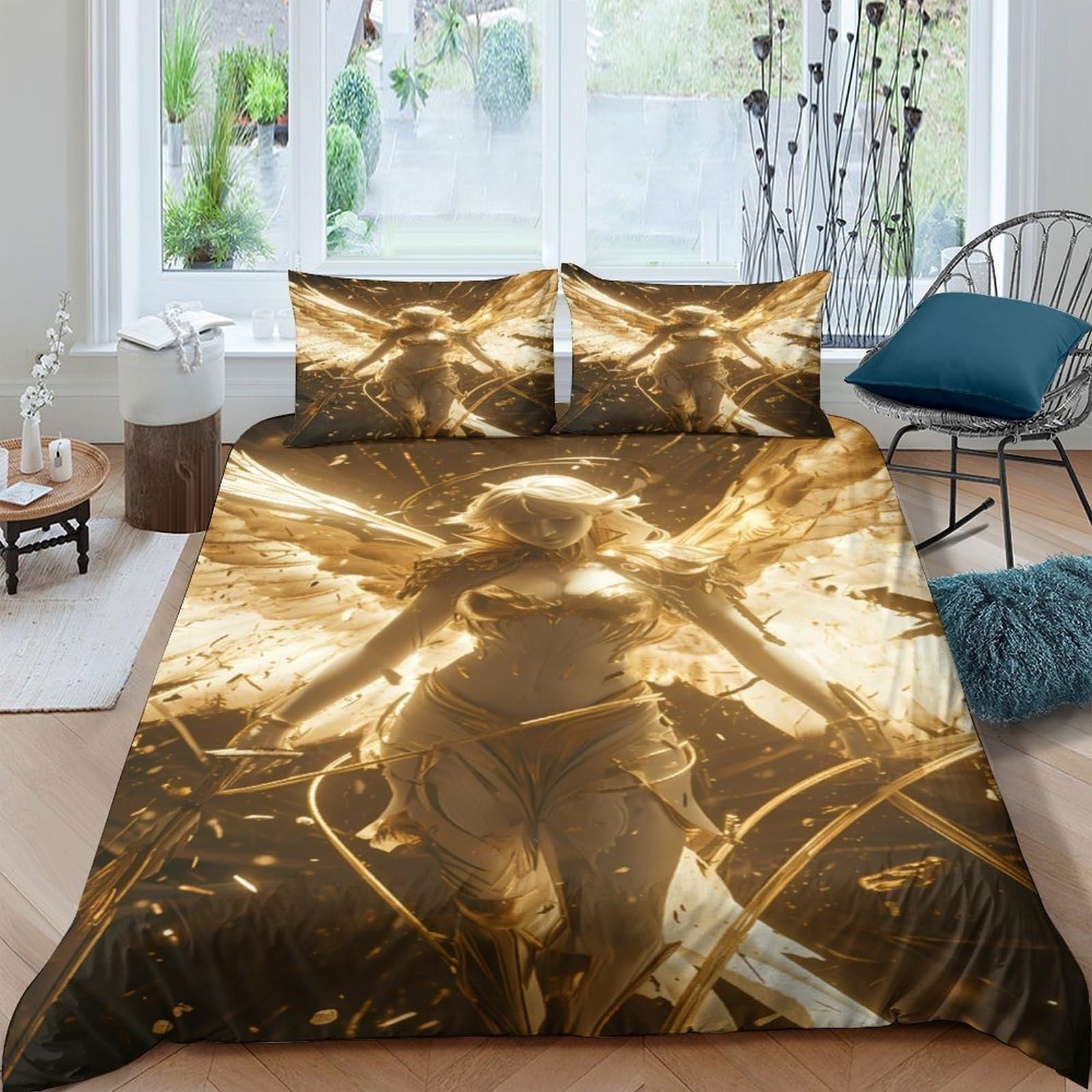 Ctjqhvkz Style-1 3D Printed Golden Angel Fitted Sheet Microfiber Slip-Resistant Bed Sheet For Bedroom Dorm Mattress Protection Decor Single（135X200cm）