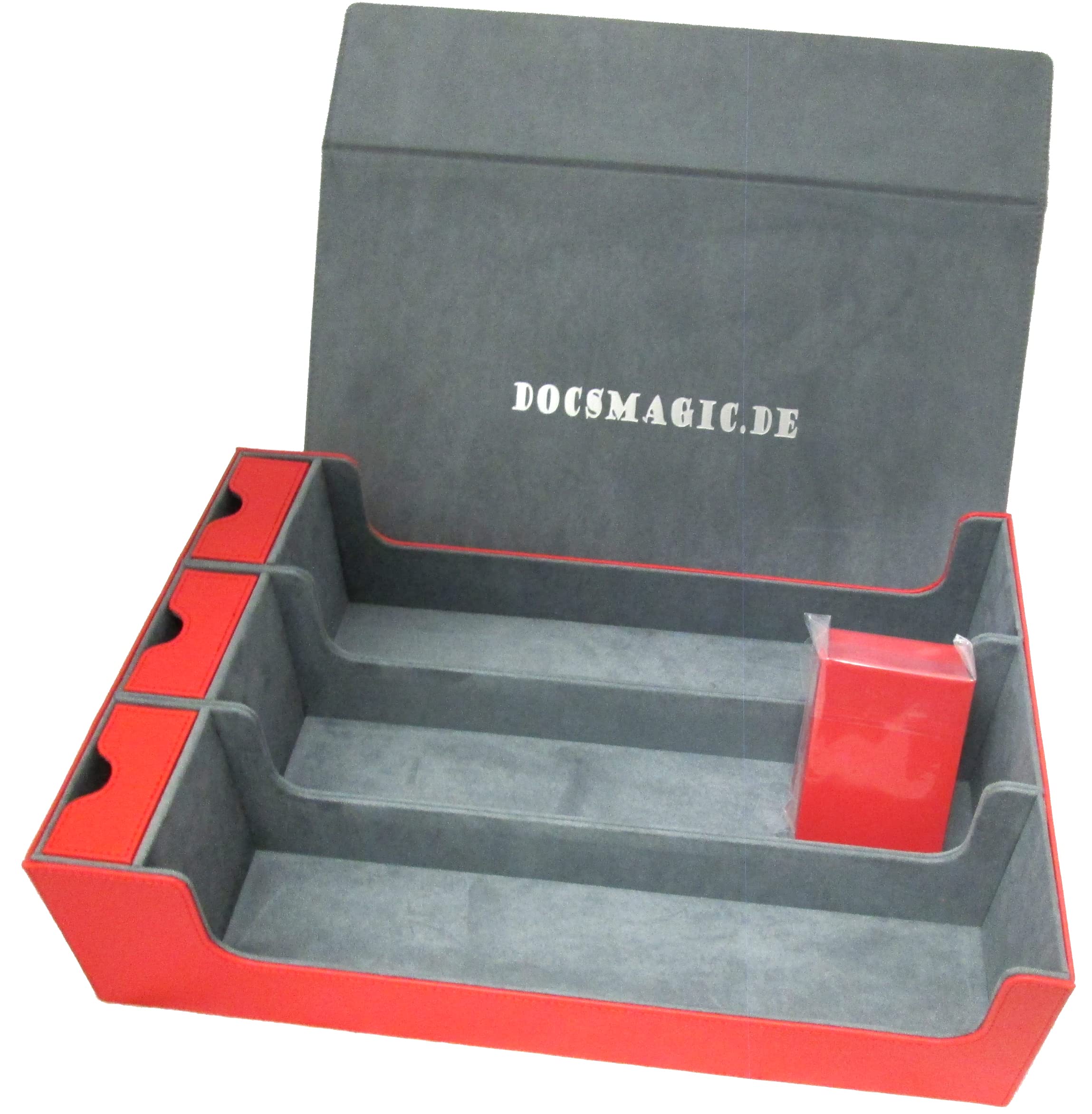 docsmagic.de Premium 3-Row Trading Card Storage Box Red + Trays & Divider - MTG PKM YGO