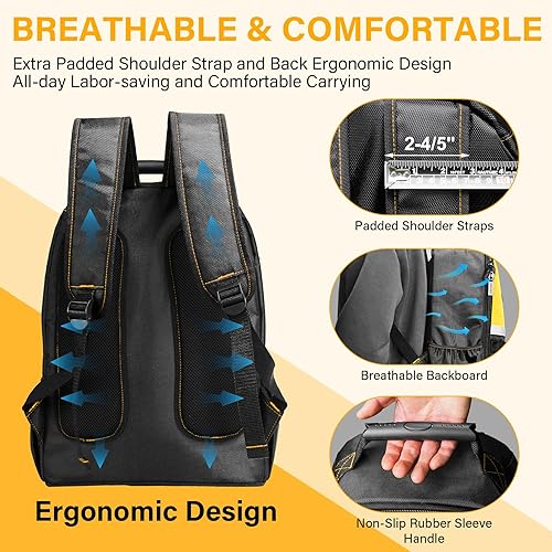 Miniatura 4 de HAUTMEC HTTBM25058 - Mochila de herramientas con compartimento para laptop, bolsa de herramientas Oxford 1680D resistente con base reforzada, 11