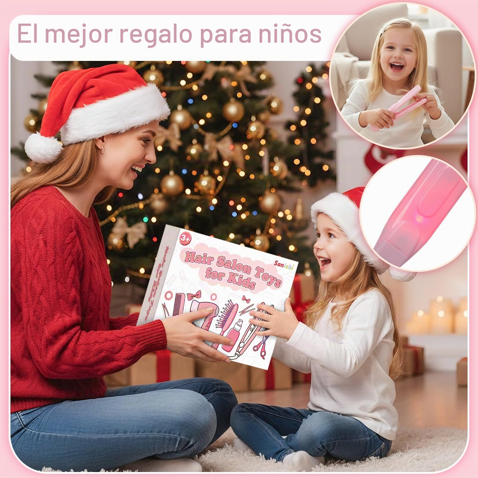 Sanlebi Juguetes de peluquería para niñas, Juego de 25 Piezas de Juguetes de Estilo para niños de 3 a 6 años con secador de Pelo, Tijeras de Peluquero y Accesorios de Estilista