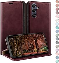 HUOUH für Samsung Galaxy A35 Hülle mit RFID Schutzhülle aus Lederhülle Handyhülle,Kartenfach Leder ständer Handy hülle,360 Grad Schutz Cover für Samsung A35 Klapphülle Wallet Case Rotwein