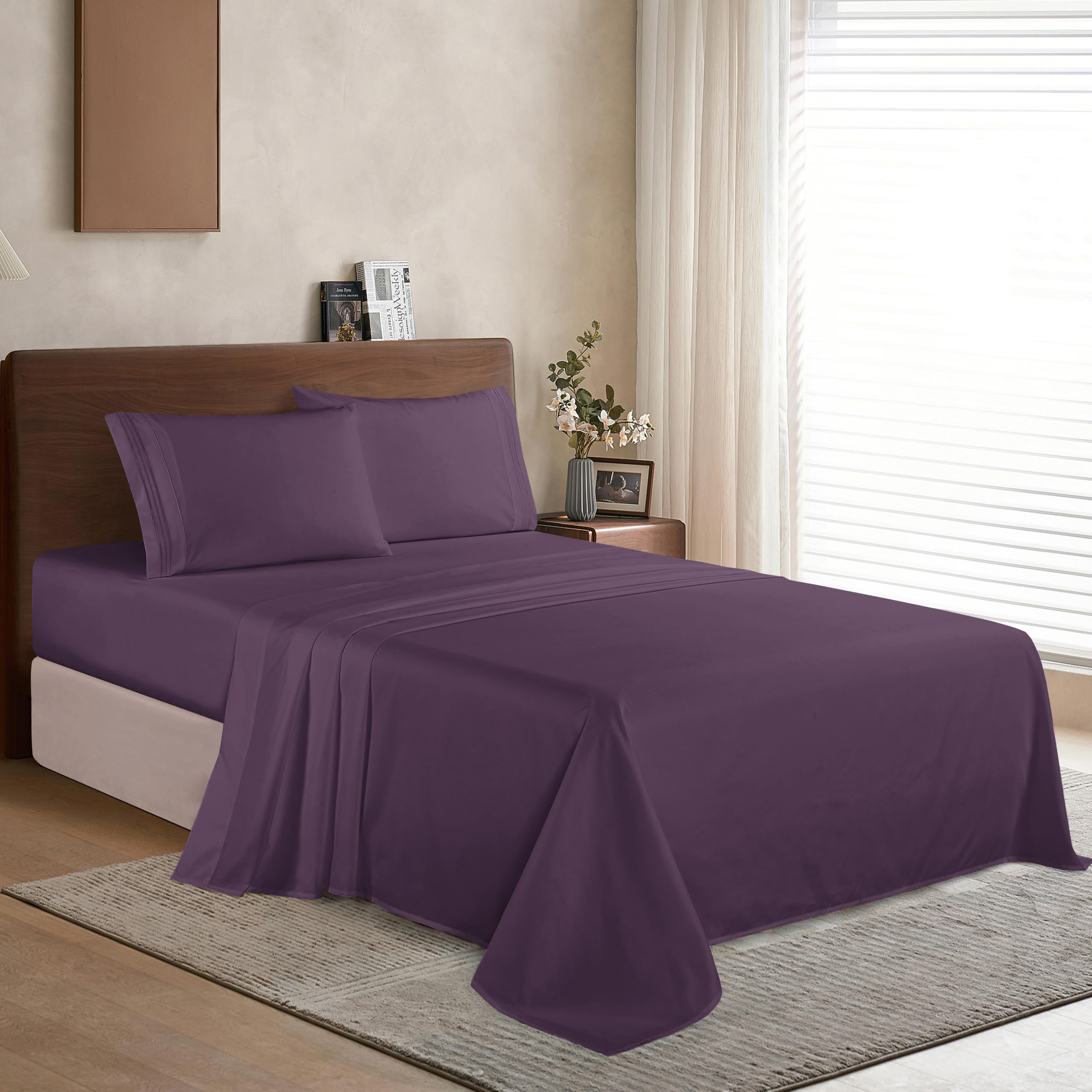 Elegant Comfort Lussuoso set di biancheria da letto in cotone egiziano 1500, 4 pezzi, di alta qualità, resistente alle pieghe, con lenzuolo con angoli elasticizzati, tasca profonda fino a 40,6 cm,