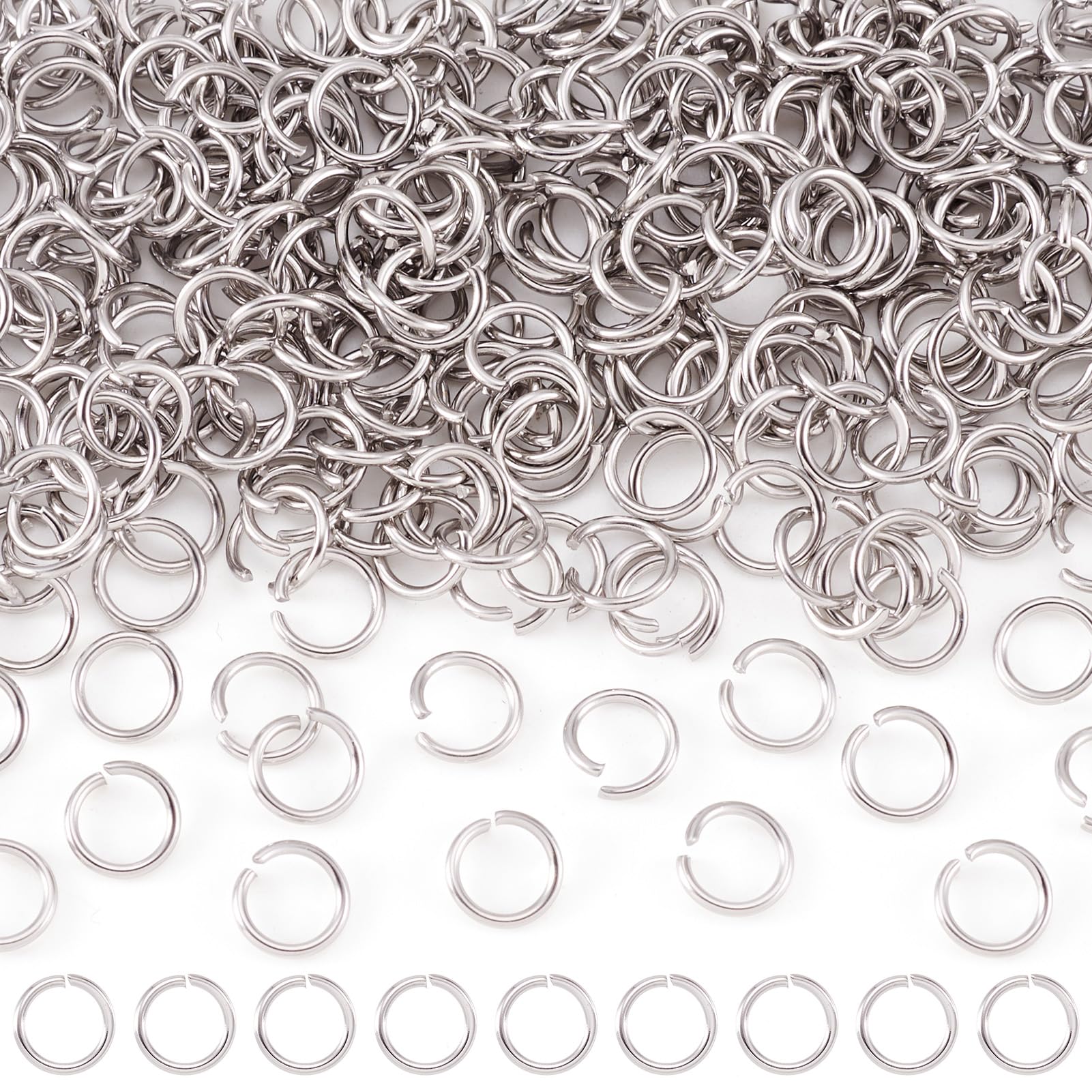 Craftdady 1000Pcs Stainless Steel Open Jump Rings 8mm Round 1mm Thick Connector Rings for Jewelry Making