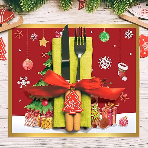 Miniatura 5 de Kajaia Juego de 6 manteles individuales de Navidad, 14 x 12 pulgadas, manteles individuales de plástico de Navidad para mesa de comedor, manteles