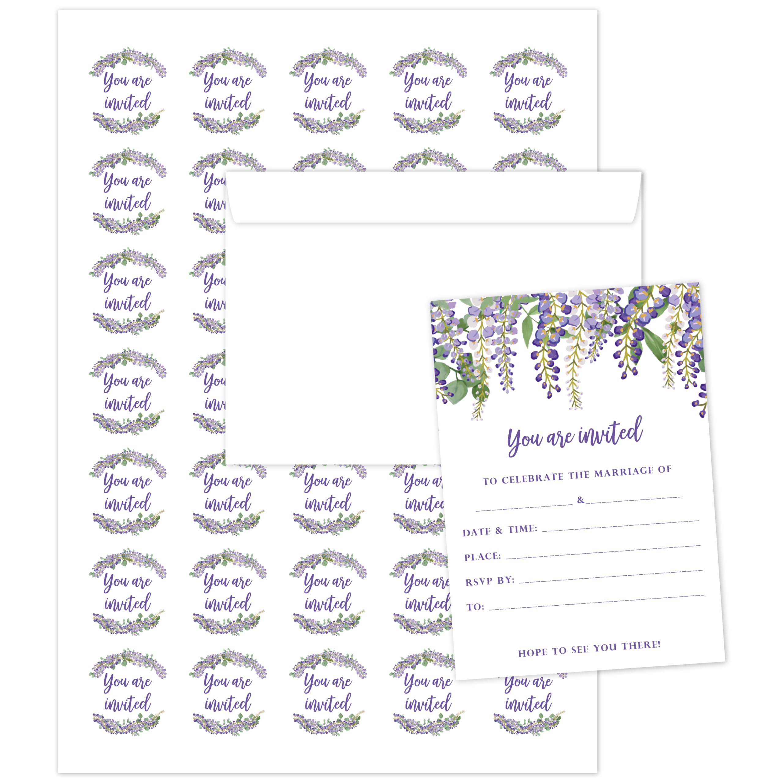 Manta Makes wedding invitations with envelopes, classic simple and elegant wedding invites with envelopes and stickers, wedding invitation cards (Wisteria 50 pack)