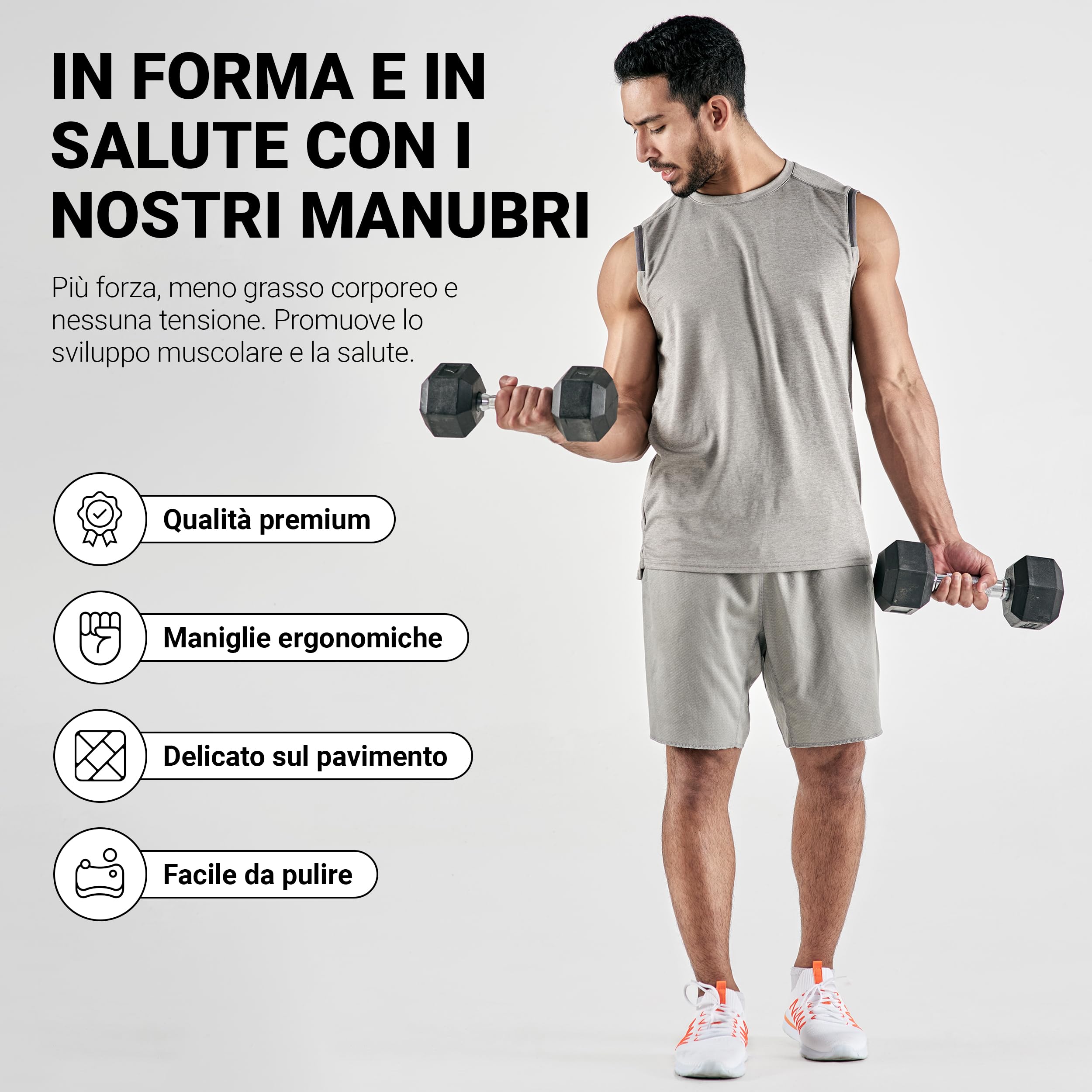MSPORTS Manubri Pesi Esagonali gommati 5-30 kg | Bilanciere Cromato ergonomico |