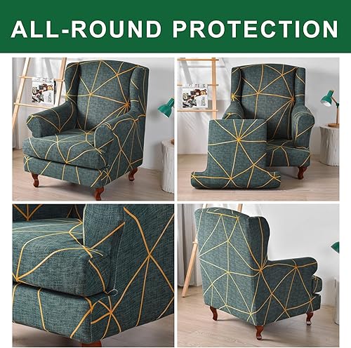 Miniatura 6 de GOSTADY Funda para silla Wingback, 2 piezas, fundas de silla de alta elasticidad, fundas para sillón, estampado de plantas, lavables, fundas de