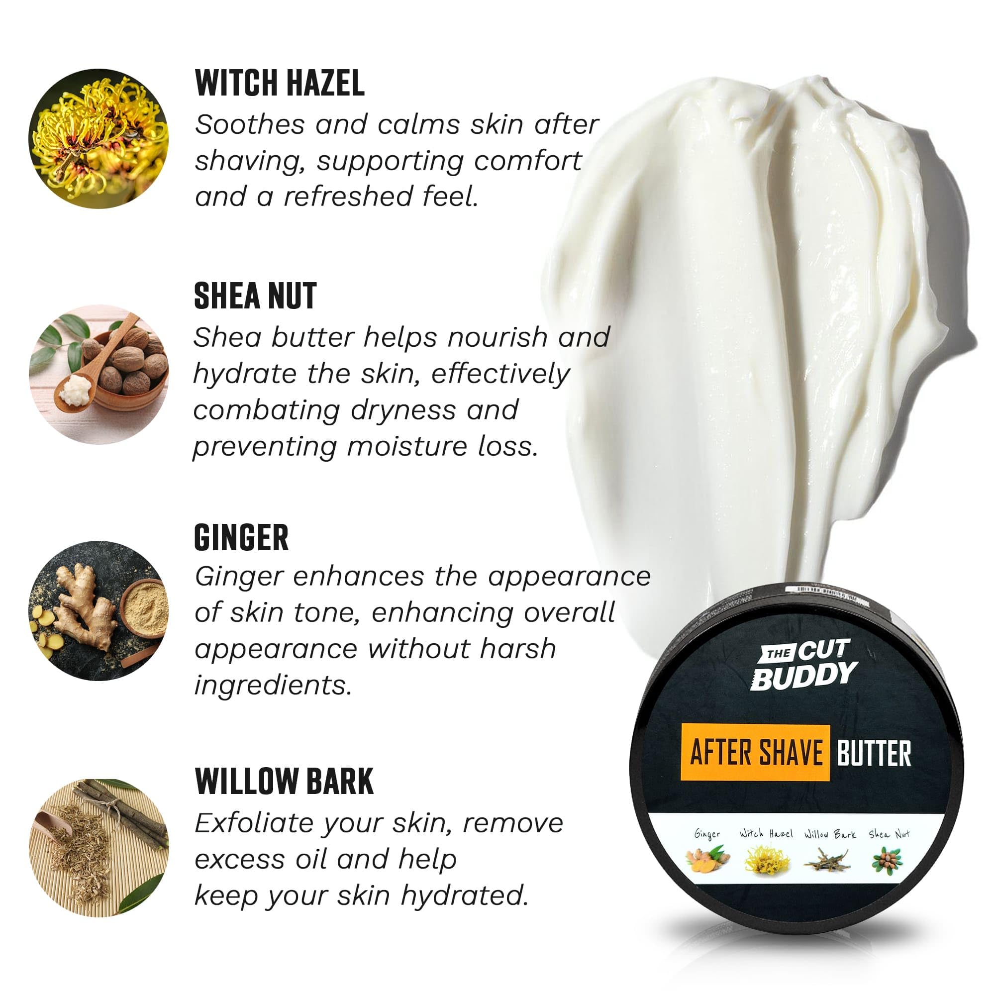 Mantequilla para después del afeitado para hombres y mujeres, humectante con defensa de golpes de afeitado, hamamelis, manteca de karité, corteza de jengibre y sauce, 8 onzas líquidas 7
