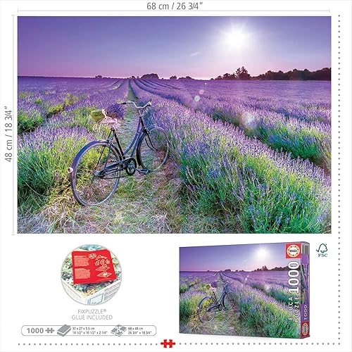 Miniatura 3 de Educa - Bicicleta en un campo de lavanda - Rompecabezas de 1000 piezas - Pegamento para rompecabezas incluido - La imagen completa mide 26.8 x 18.9