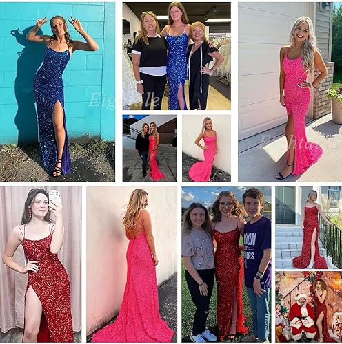 Miniatura 7 de Eightale Vestidos largos de lentejuelas para baile de graduación cuello redondo vestidos formales de fiesta para mujer ajustados