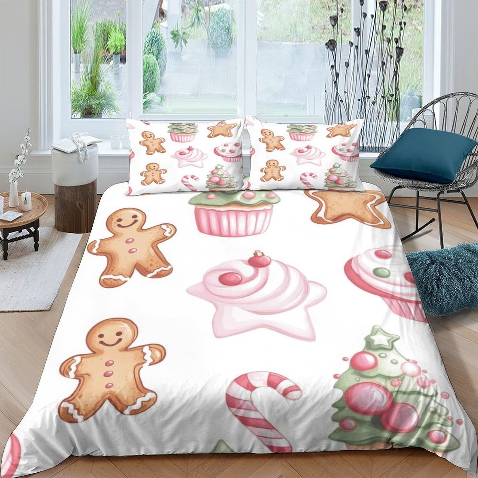 Ctjqhvkz Style-8 3D Printed Gingerbread Fitted Sheet Microfiber Soft Cupcake Bed Cover Anti-Slip Washable For Bedroom Dorm Decor Single（135X200cm）