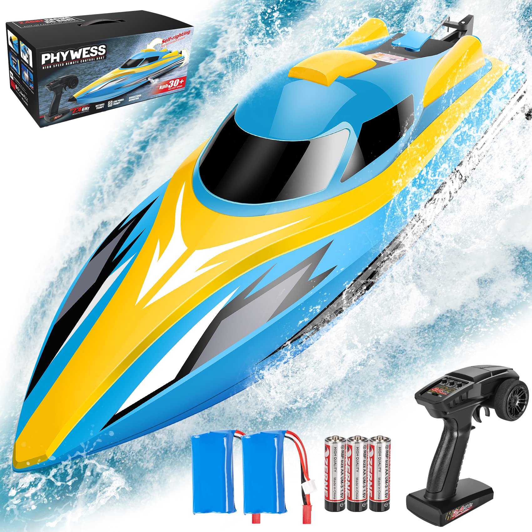 RC Boat Remote Control Boat, 2.4Ghz RC Boats for Adults Kids with 20+ Mph Speed, Remote Control Boats for Pools and Lakes, Racing Toy RC Boats for Boys Girls