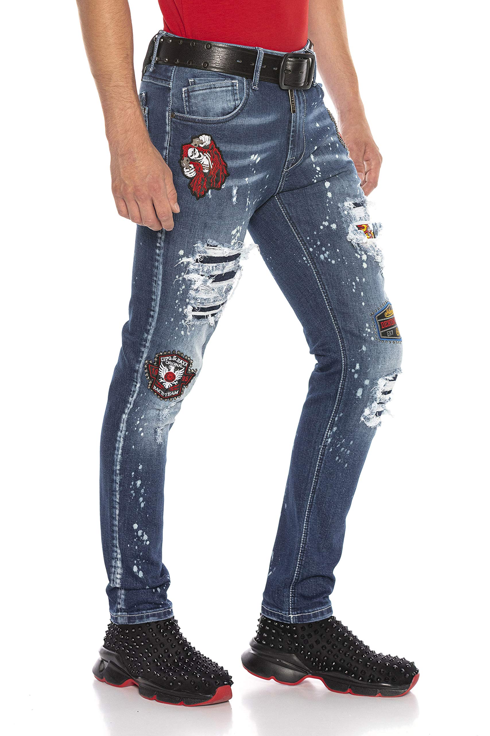 Cipo & Baxx Pantalones vaqueros rectos para hombre, pantalones vaqueros con corte de parches.