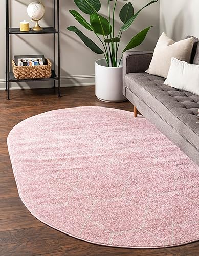 Unique Loom - Alfombra con diseño geométrico, colección Trellis Frieze (3 x 5 pies, ovalada, rosado claromarfil)