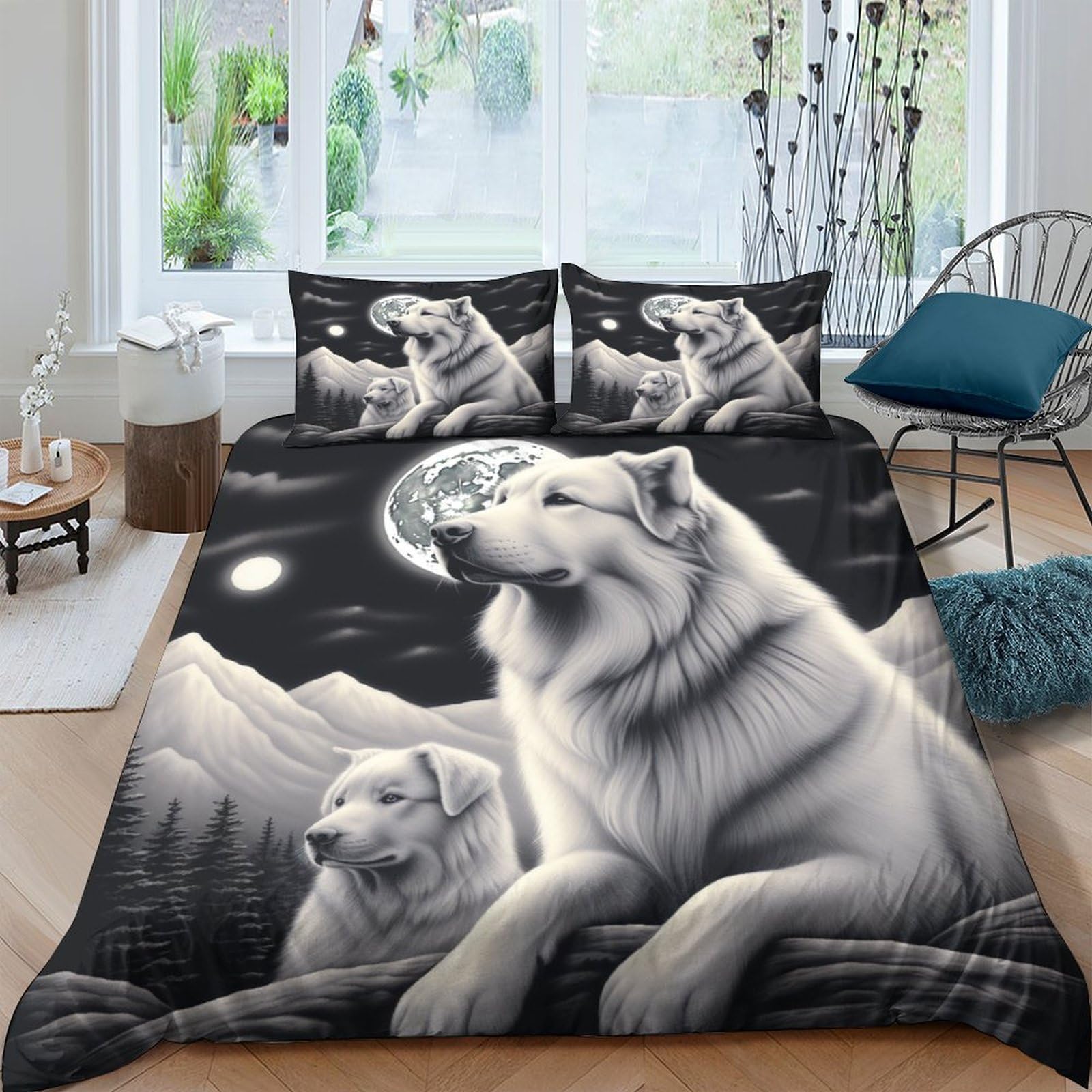 Housse de couette loup 3d gris de luxe en polycoton pour lit king size 220x240