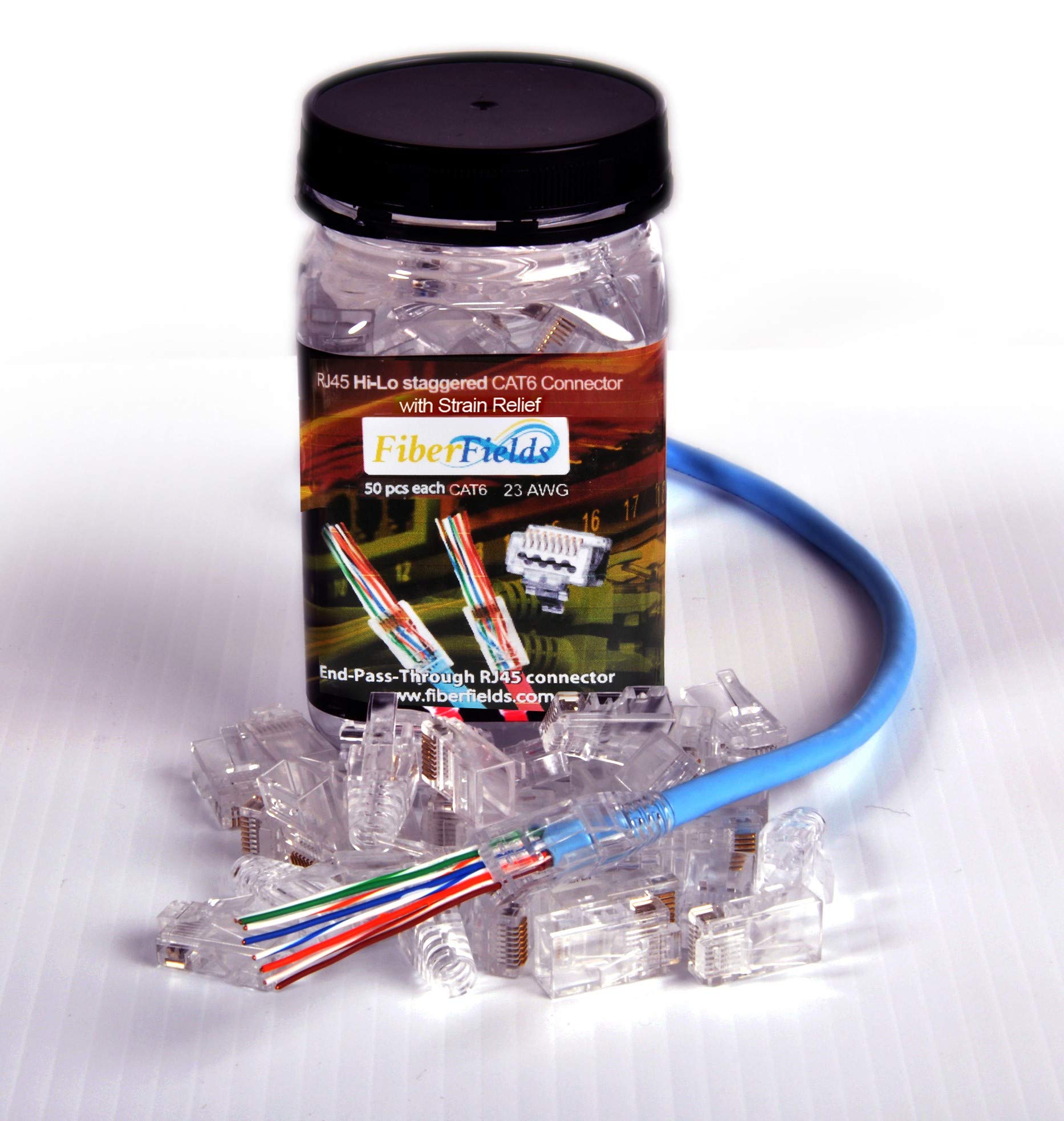 Internet Network HI Lo Staggered Connector (50pieces) with Boots (50pieces) RJ45 CAT6 23AWG end-Pass-Through one Piece Ethernet Modular Plug …