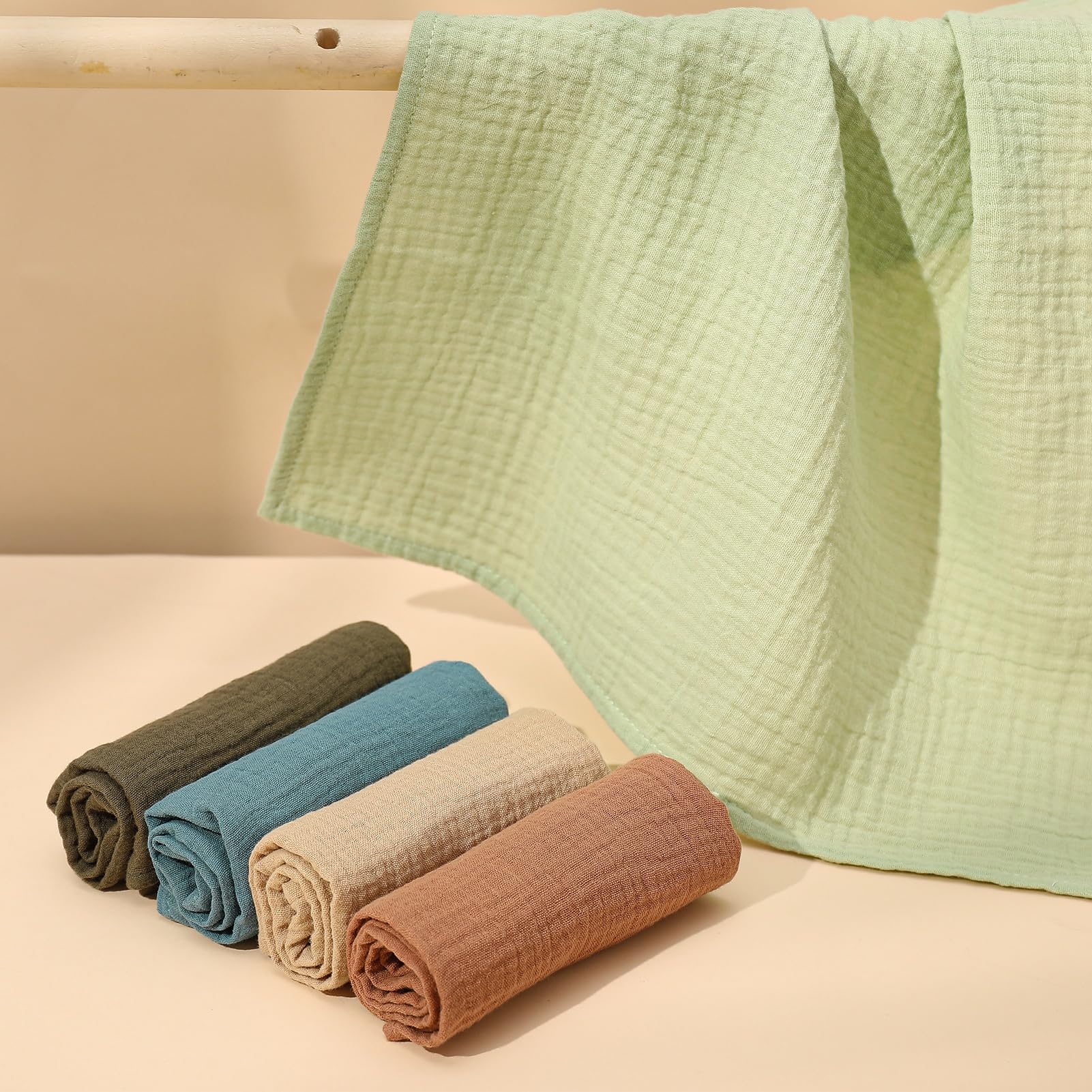 GSrenyu 5 Pcs Muslin Cloths For Baby Burp Cloths 38x40cm Muslin Squares 100% Cotton Breathable Wipes For Newborn Wiping Bathing Feeding Burping - Image 2