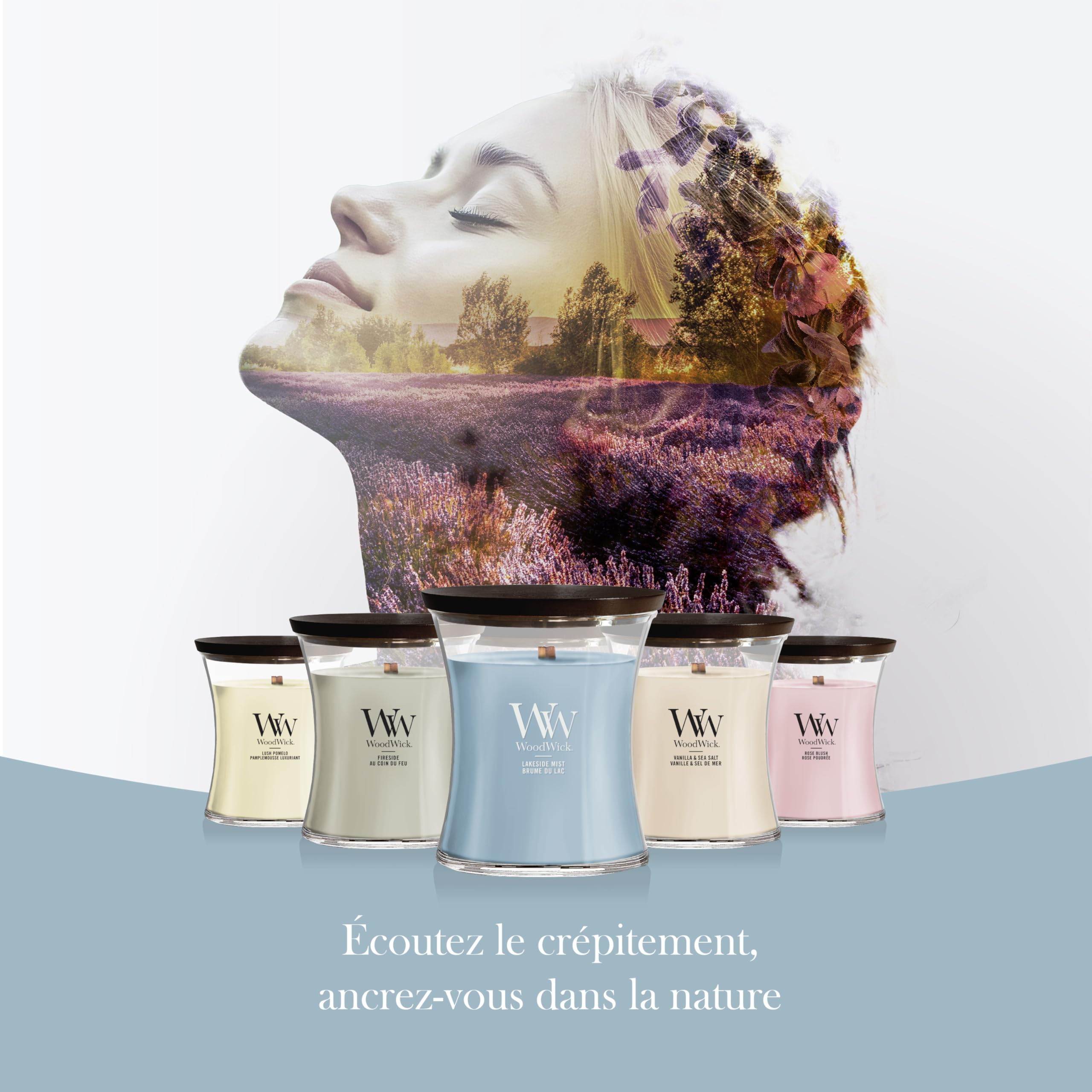 WoodWick Bougie parfumée | Grande bougie sablier | Brume du lac | Cadeaux parfaits pour femmes