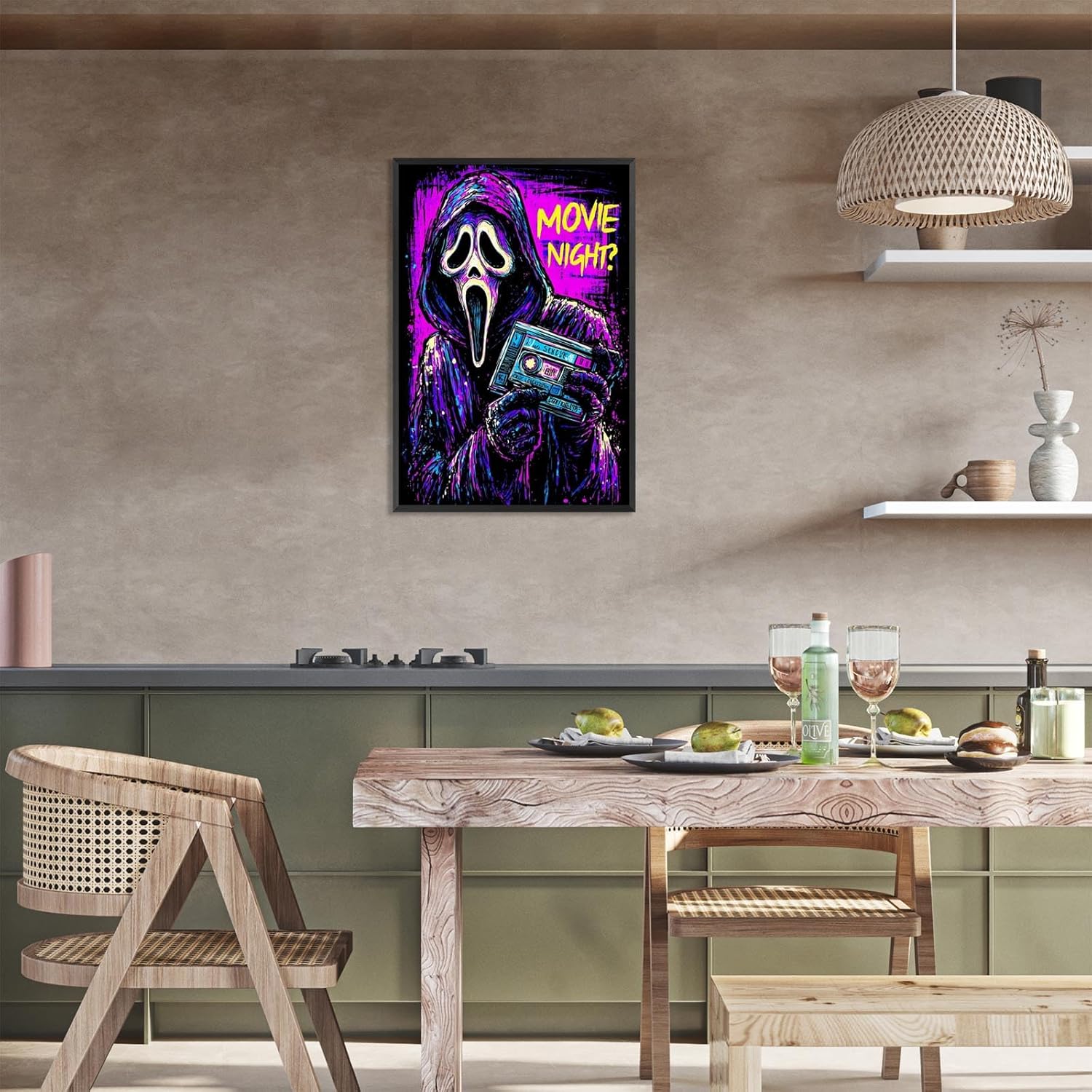 Vintage Halloween Graffiti Skeleton Canvas Posters Cool Skull Mask Face Wall Art Dark Academia Psychedelic Horror Prints Painting For Living Room Bedroom Dorm Wall Decor 24x36in Unframed