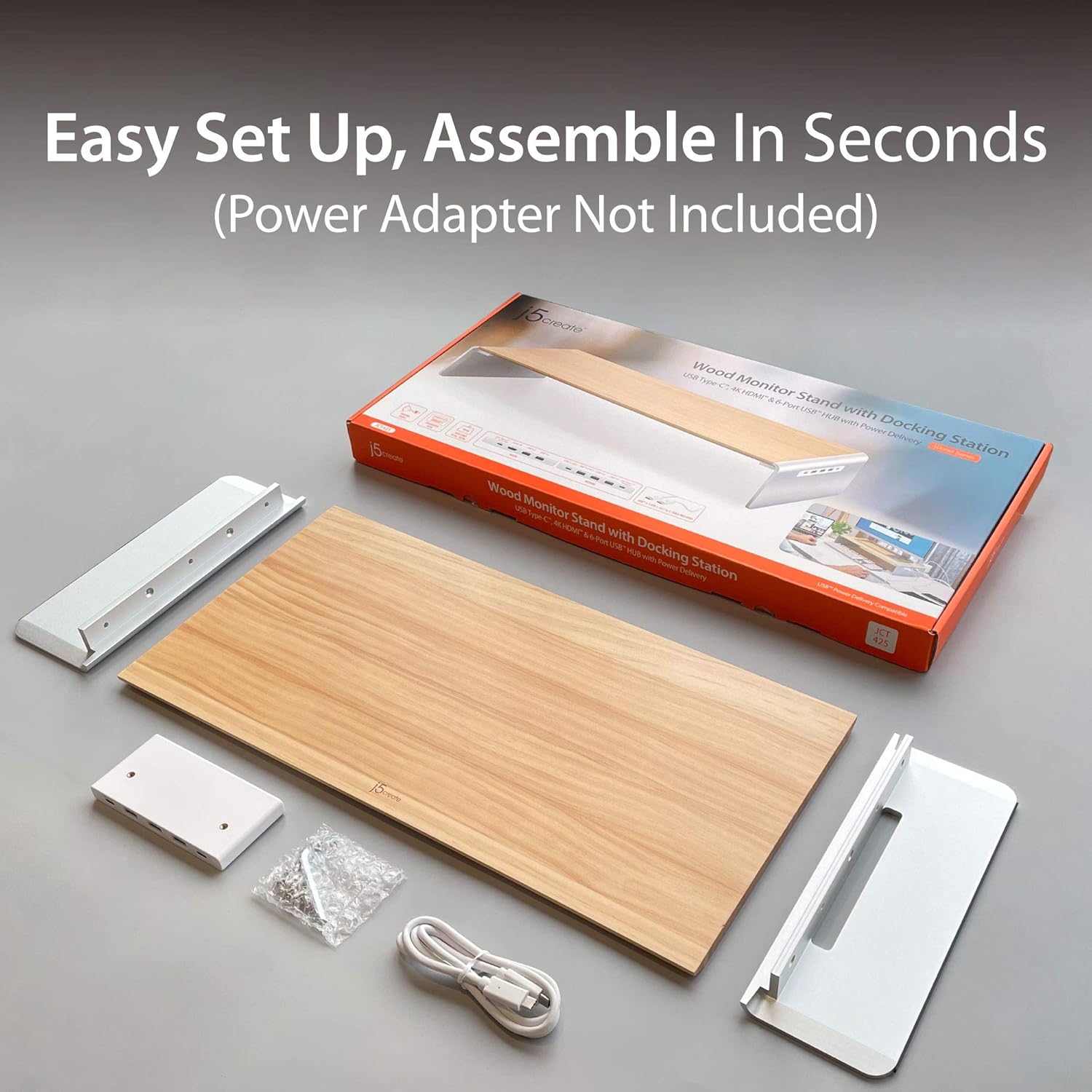 Handmade Wood and Aluminum Monitor Stand with USB-C Docking Station