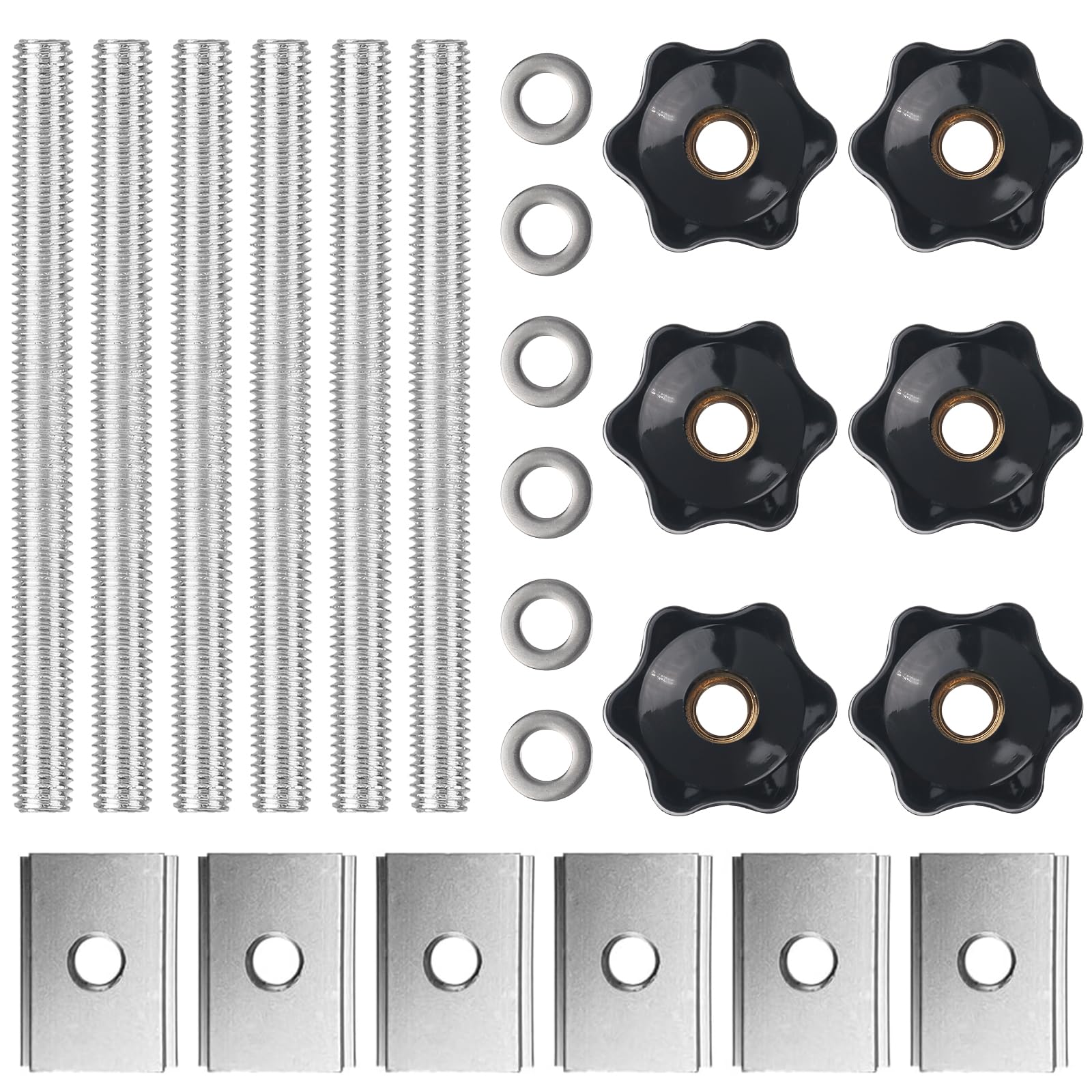 Kayqbonke Pack of 24 T-rail sliding nuts, slot nuts M8 T-slot nuts kit with T-bolt and clamping knob, M8 plastic handle