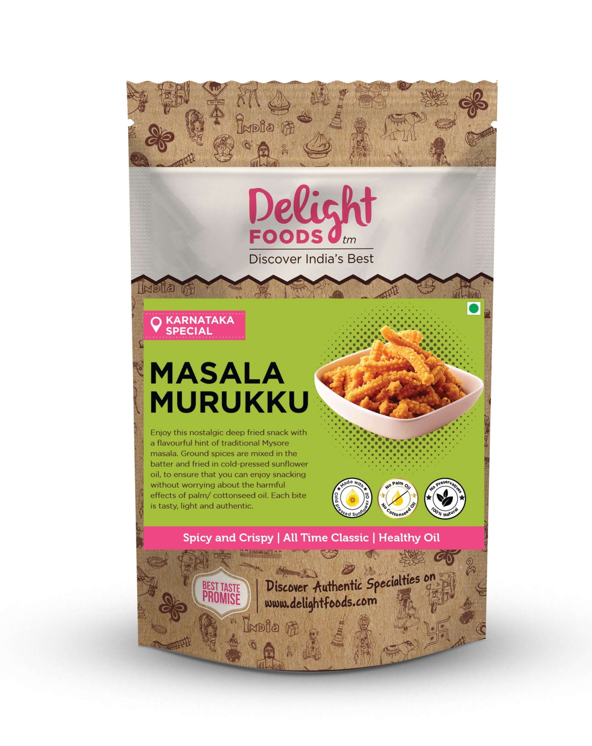 Delight Foods Masala Murukku 200g - Karnataka Classic Snacks |Fried in Cold Pressed Sunflower Oil | No Preservatives | Namkeen | Savory (B08X7DLT2K) Amazon Price History, Amazon Price Tracker