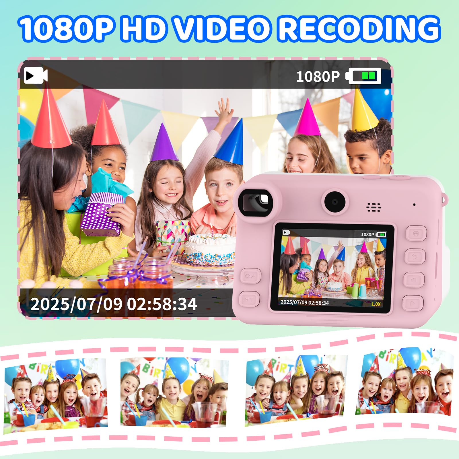 Macchina fotografica bambini istantanea,Regalo di Natale e Compleanno per giochi Bambina 4 5 6 7 8 9 10 11 12 Anni, Fotocamera Digitale Selfie 1080P con 3 Rotoli di Carta Termica e Scheda da 32GB
