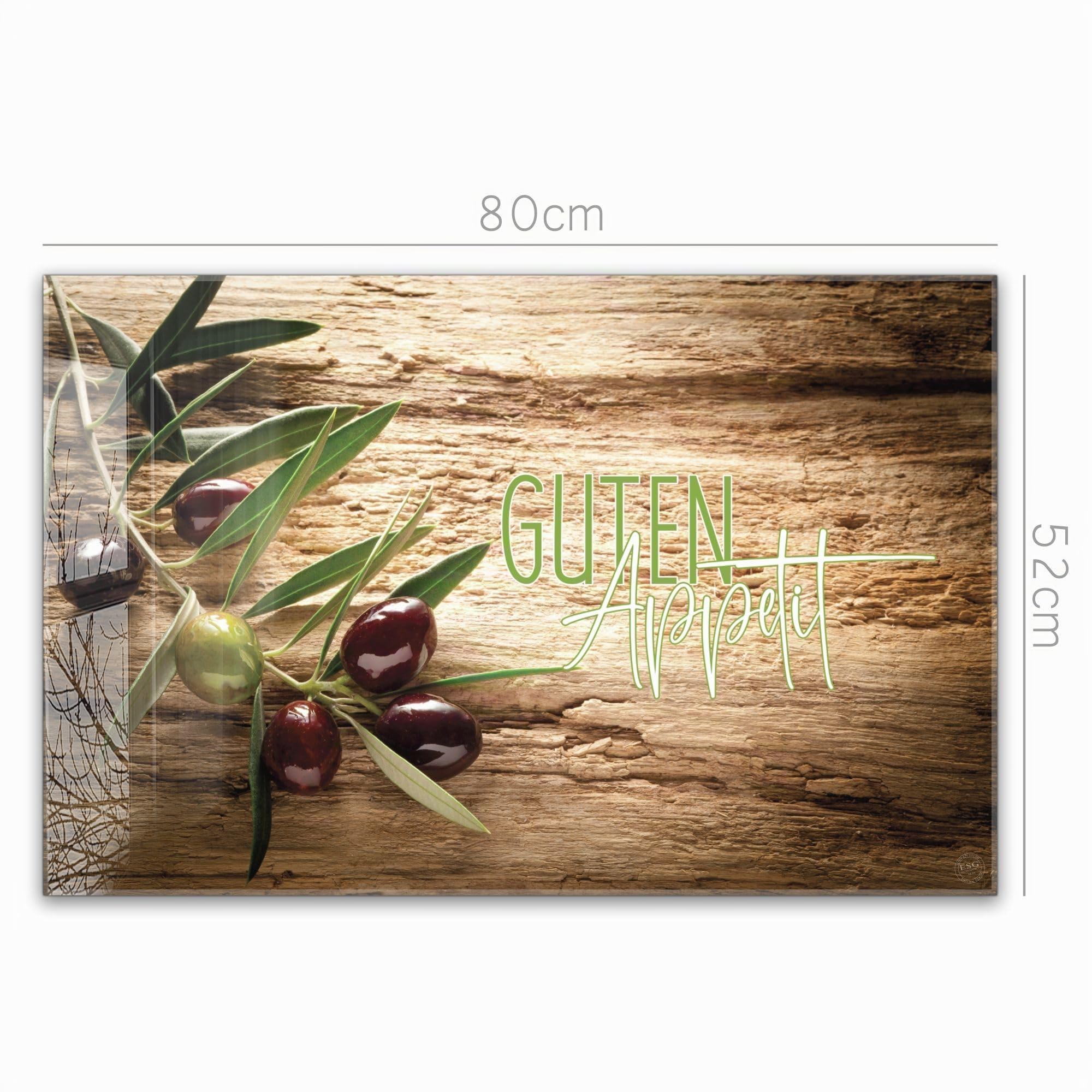 Herdabdeckplatte 80x52 cm einteilig – Oliven Guten Appetit | ESG Glas Ceranfeldabdeckung, Schneidebrett, für Ceranfeld, Herd, Induktion, Küche