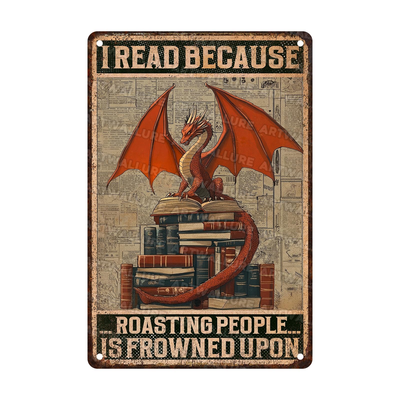 Anceky Retro Metal Tin Sign I Read Because Roasting People Is Frowned Upon Dragon Metal Sign Retro Wall Decor For Farmhouse Bar Cafe Kitchen Backyard Window 12×8 Inch
