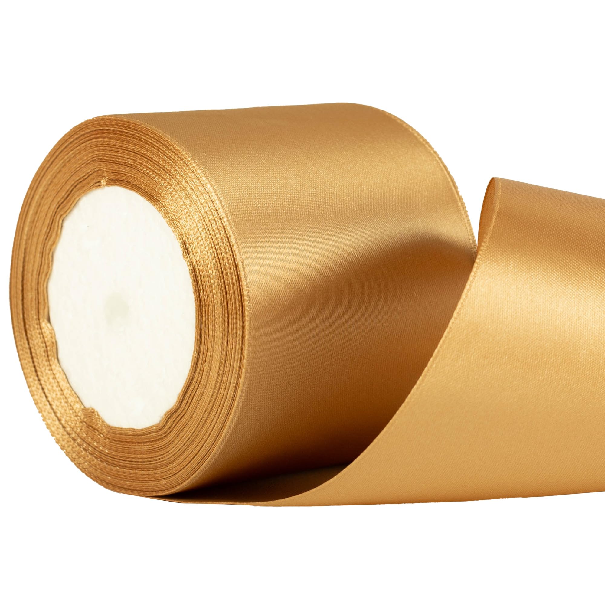 22m x 75mm Wide Gold Ribbon Thick Champagne Satin Ribbon