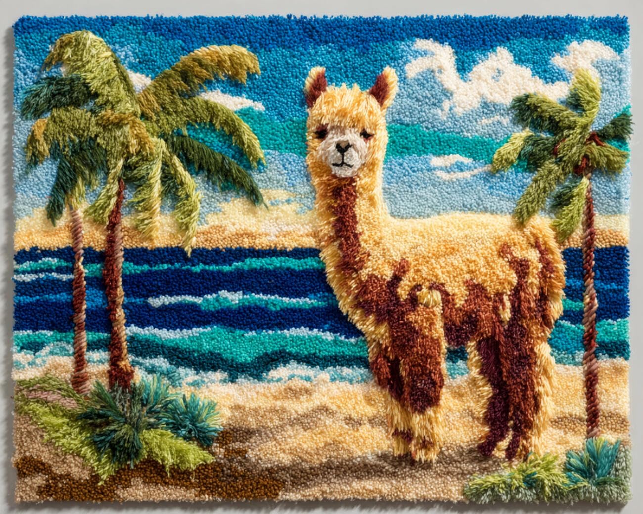 AMBATTERY Latch Hook Tapestry Kit Coconut Trees and Alpacas 60x90cm