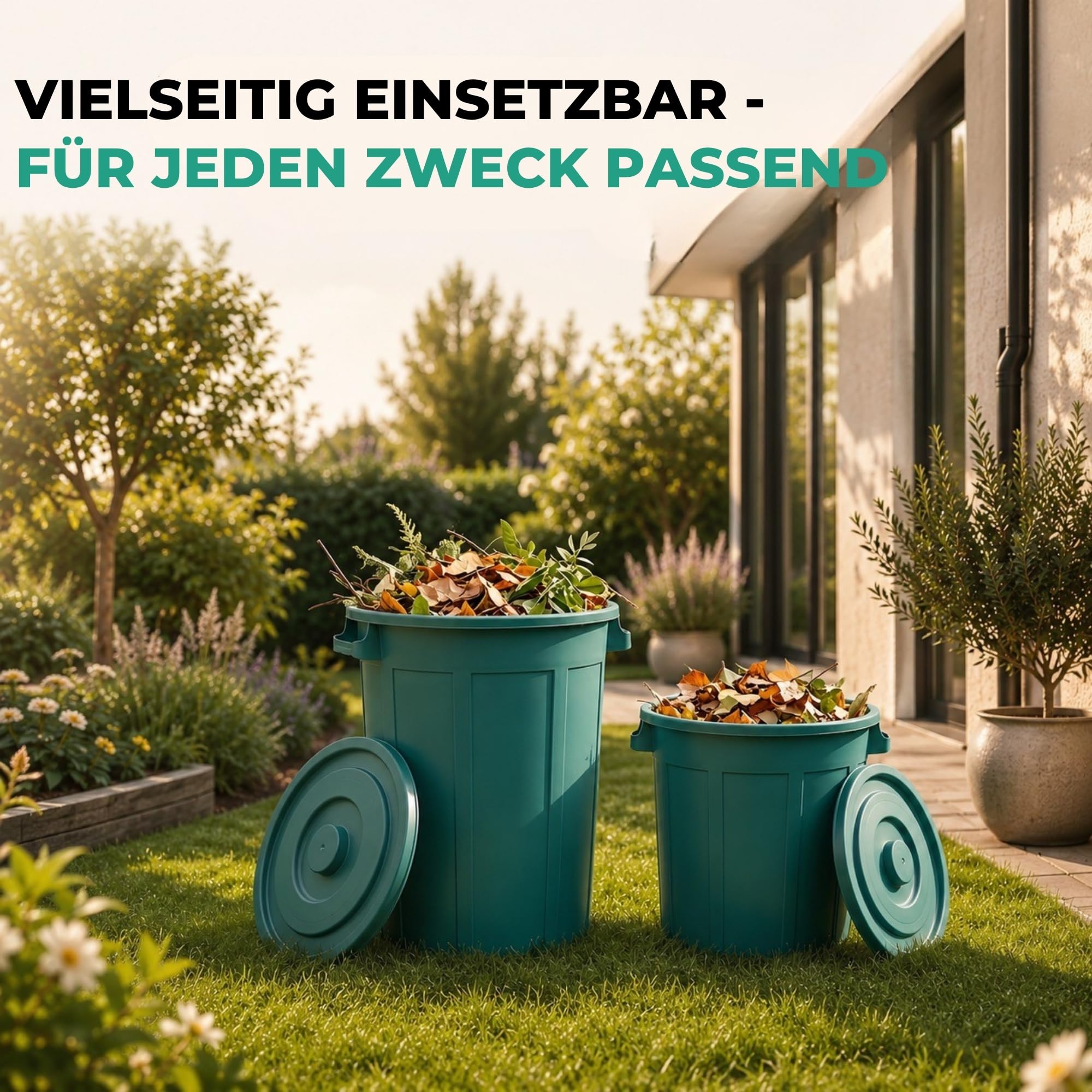 YourCasa Pojemnik na śmieci 2 x 50 l – kosz na śmieci z pokrywką – pojemnik z uchwytami do przenoszenia do ogrodu – pojemnik na pokarm lub deszczówkę, mały pojemnik na wodę – mały uniwersalny pojemnik