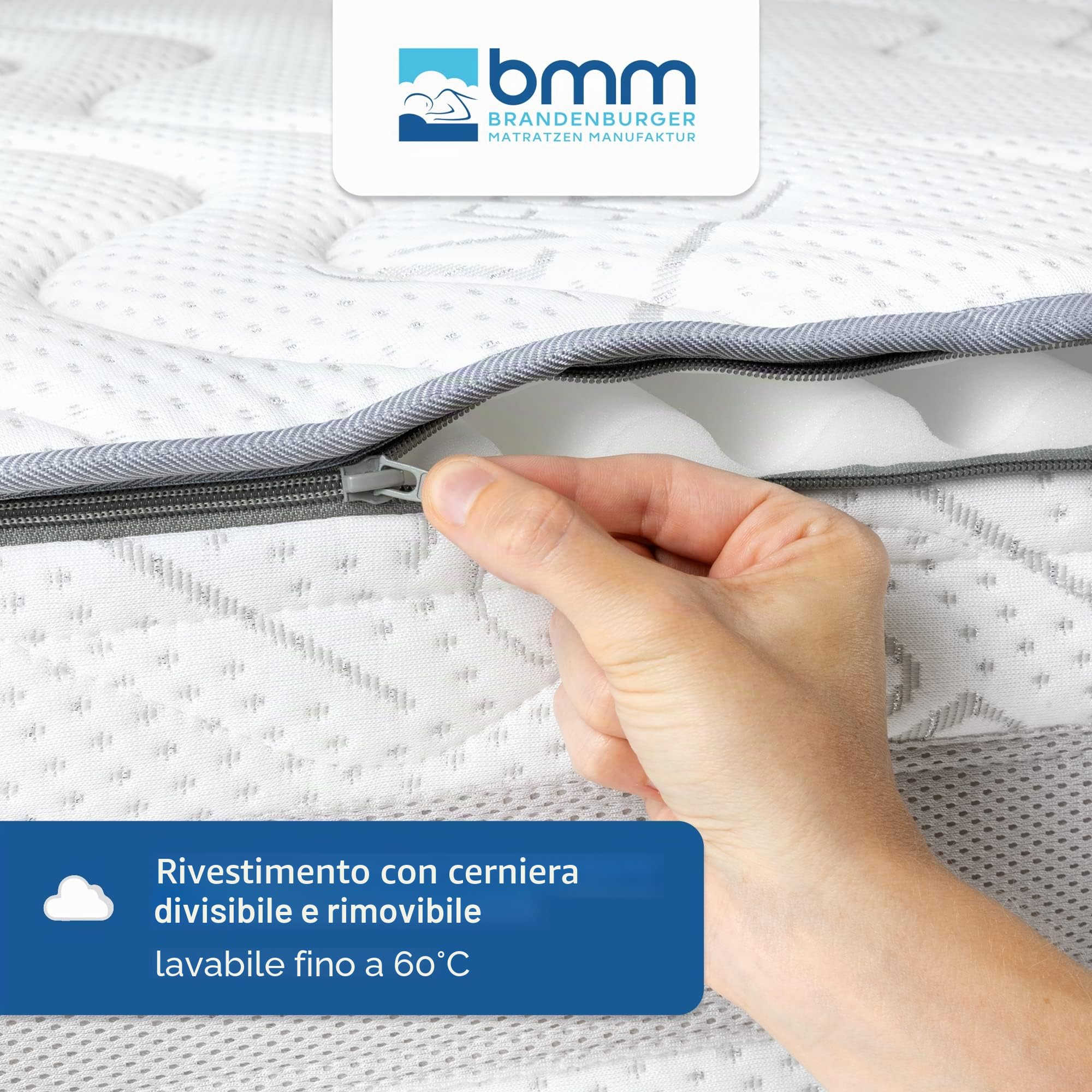 BMM Comfort Materasso 7 Zone 90x200 cm in durezza H3 Rigido, Altezza 23 cm