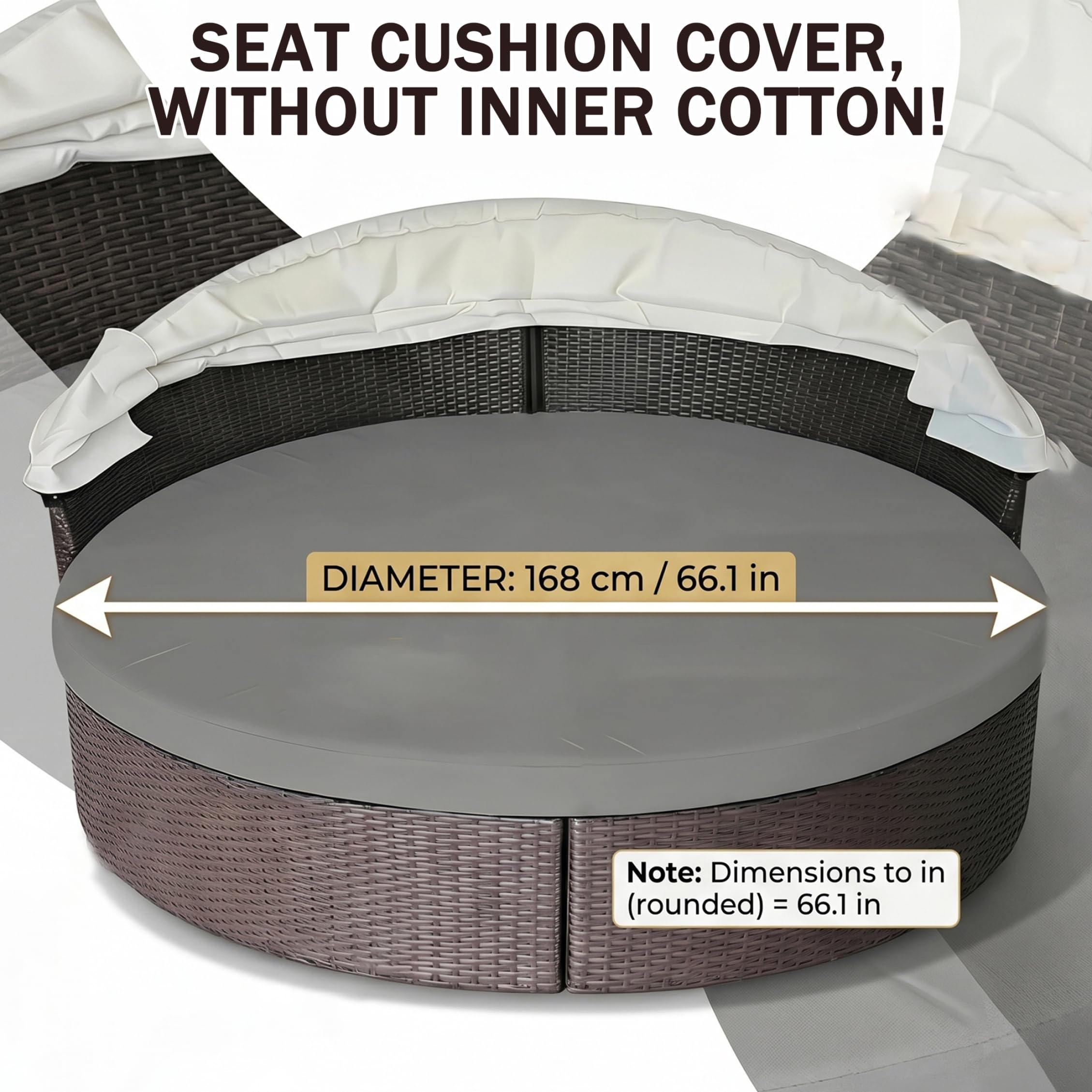 Housse de Coussin pour lit de Repos d'extérieur – Housse Coussin imperméable pour lit Repos, Housses Rechange lavables en Machine pour Lits Ronds, Gris, 66, 14 Pouces diamètre