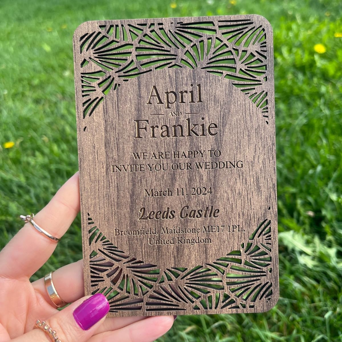 Invitaciones de boda de madera personalizadas grabadas con láser, tarjetas de invitación nupcial personalizadas (20 unidades)