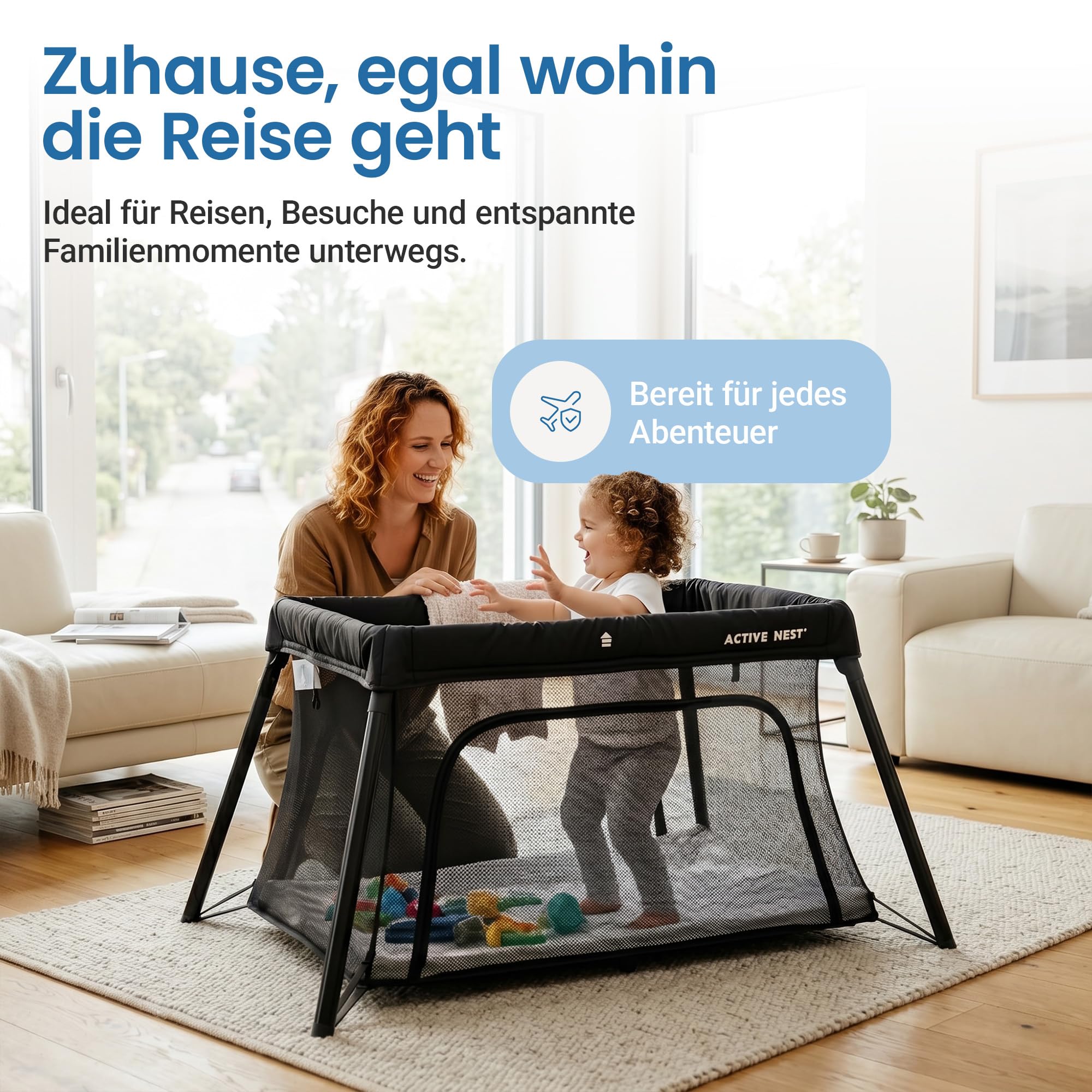 Reisebett Baby mit Matratze & Rucksack – in 15 Sek. aufgebaut – 6 kg leicht – kompakt faltbar für Reisen, Besuche & Zuhause – 0-3 Jahre – EN 716 geprüft