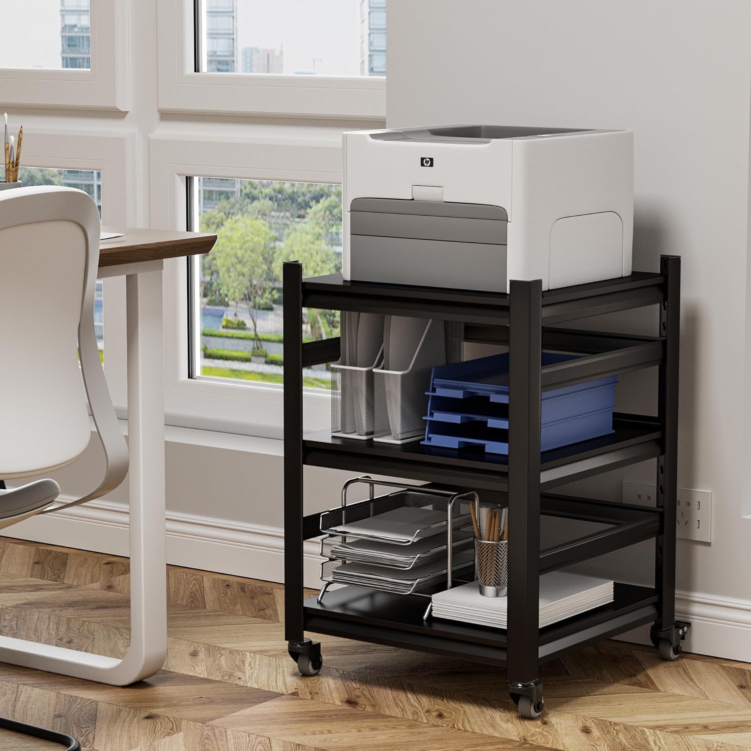 Printer Stand with Wheels,2-Tier Printer Table with Adjustable Storage Shelf for Home Office,Rolling