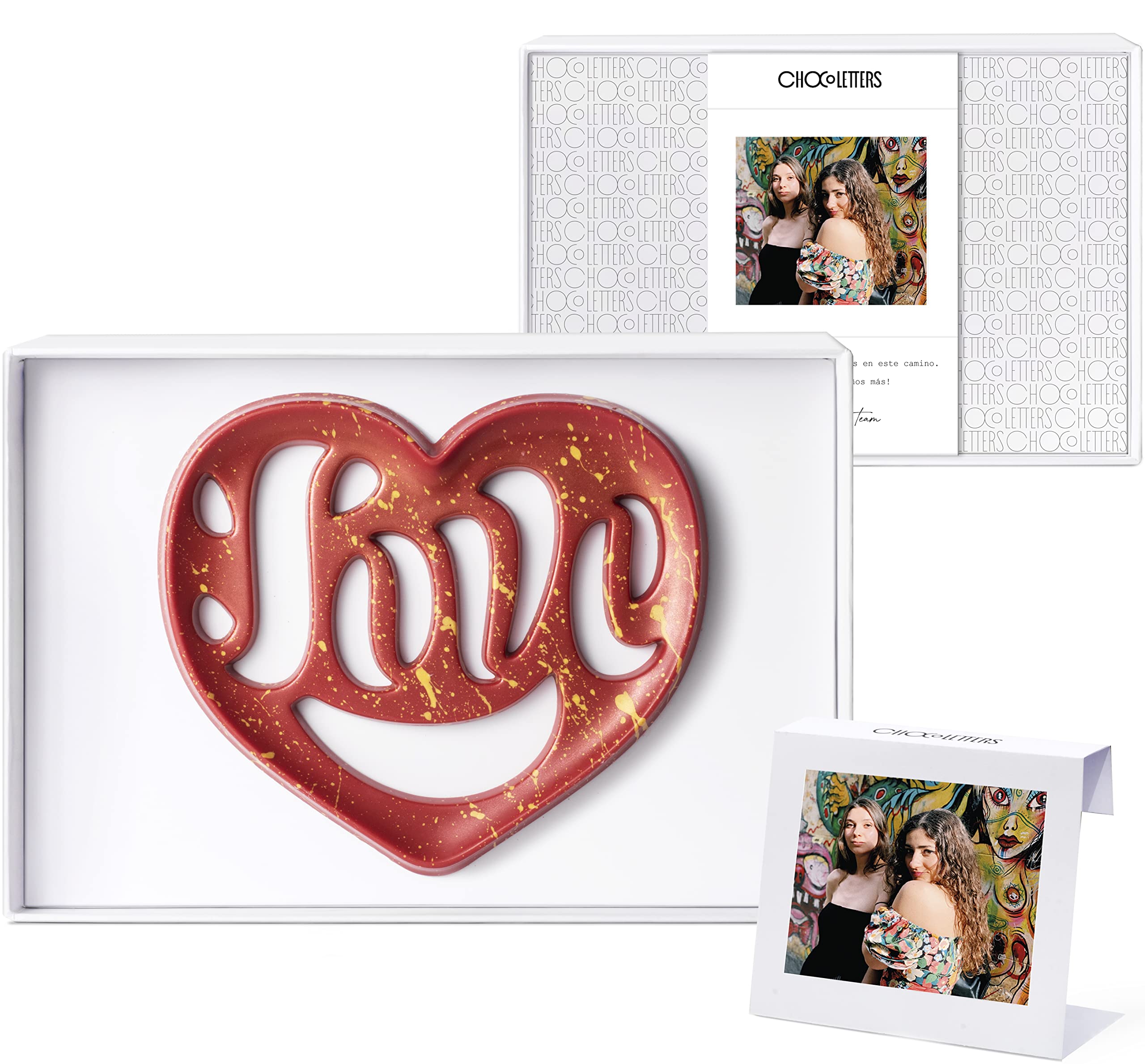 Love: corazón chocolate fresa intensa, galaxy. Cajas de chocolates para regalar, dedicatorias personalizadas con foto. Chocolate personalizado, elaborado artesanalmente. Regalos originales chocolate