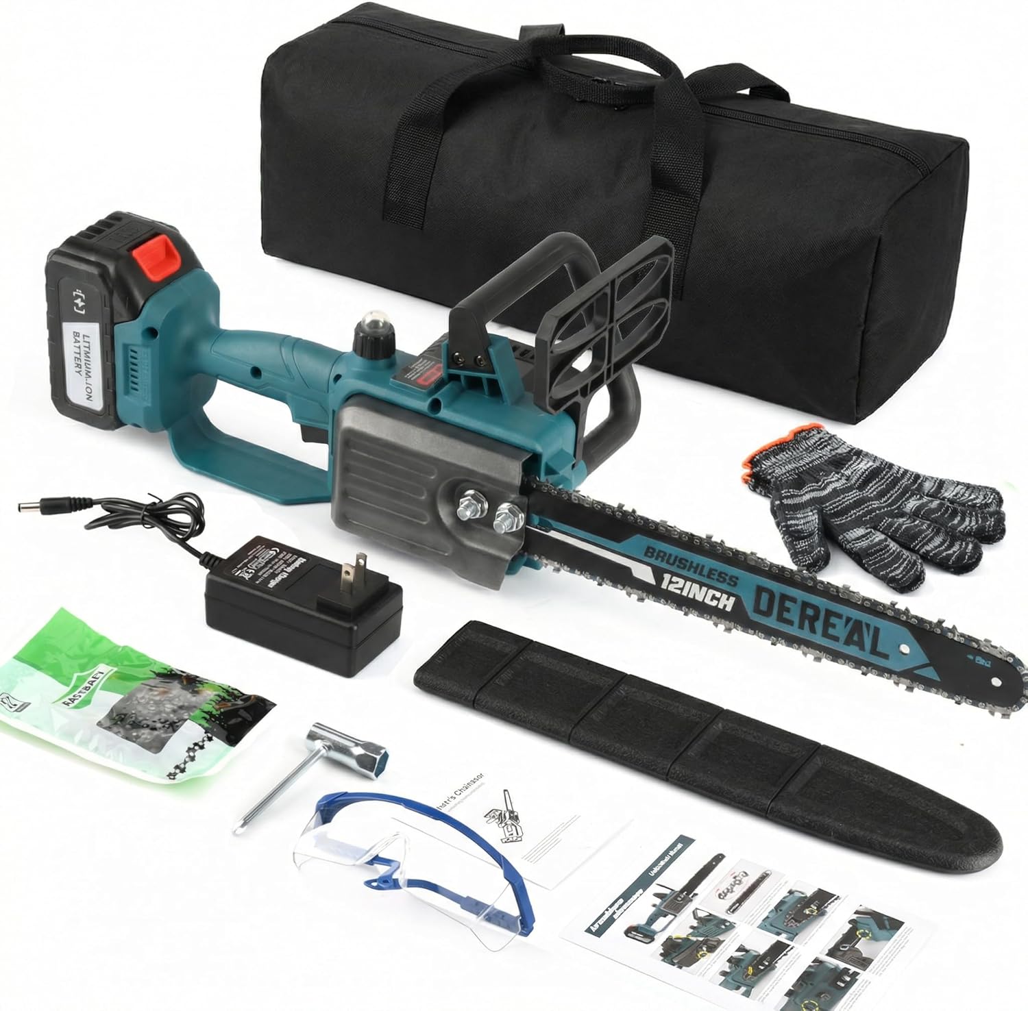 12" Electric Chainsaw Cordless, Brushless 20V Battery Powered Chain Saw for Wood/Tree Cutting, Pruning, Battery Chainsaw with 4.0Ah Battery and Charger