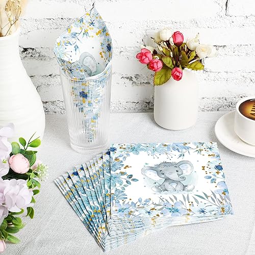 Miniatura 5 de 100 servilletas de papel de 2 capas de elefante para baby shower, para cóctel, elefante, baby shower, servilletas desechables para decoración,
