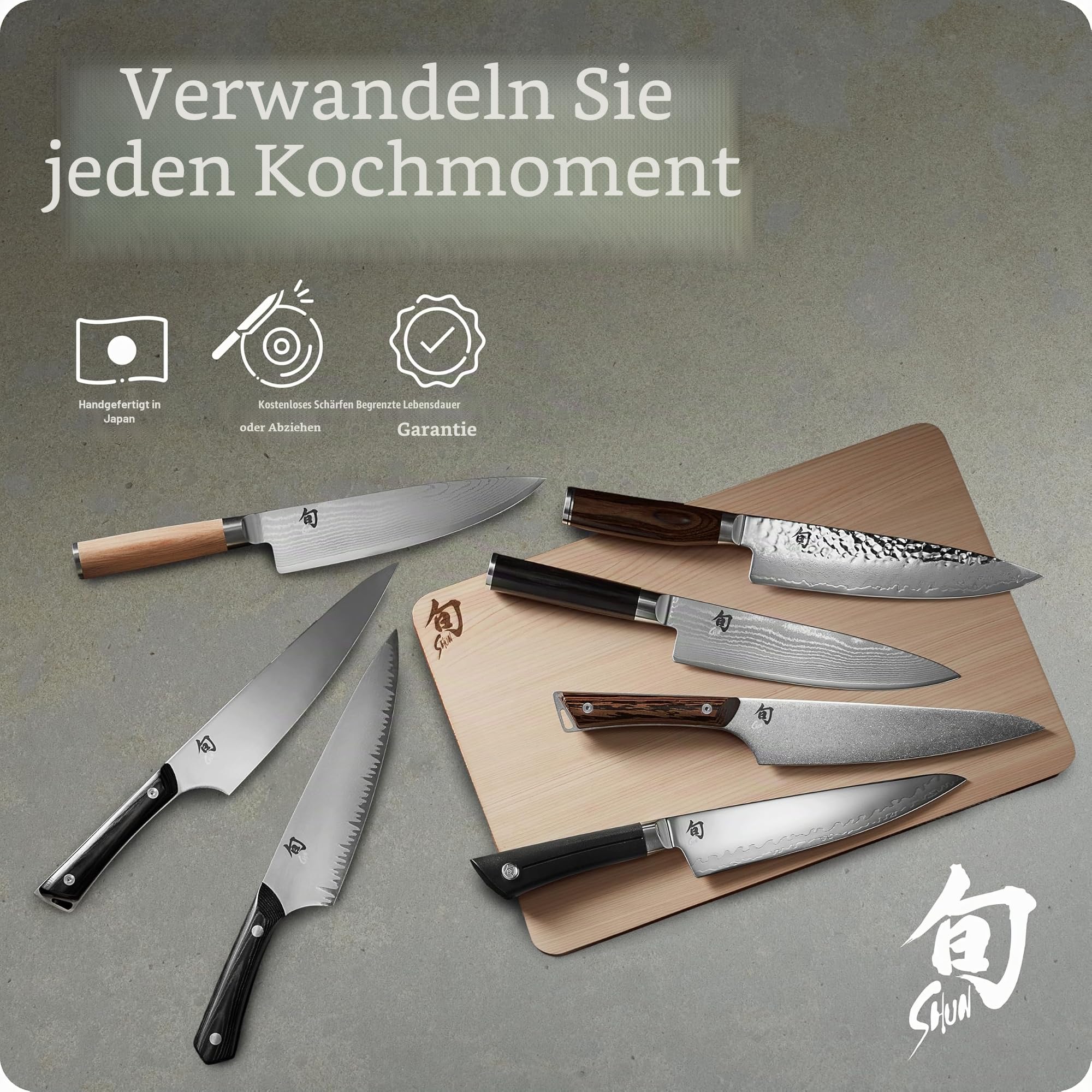 Shun KAI Classic japanisches Kochmesser 3er Set - Kochmesser 20 cm Klingenlänge + Allzweckmesser 15 cm Klingenlänge + Officemesser 9 cm Klingenlänge - Damastmesser 32 Lagen VG MAX Kern - Pakkaholz